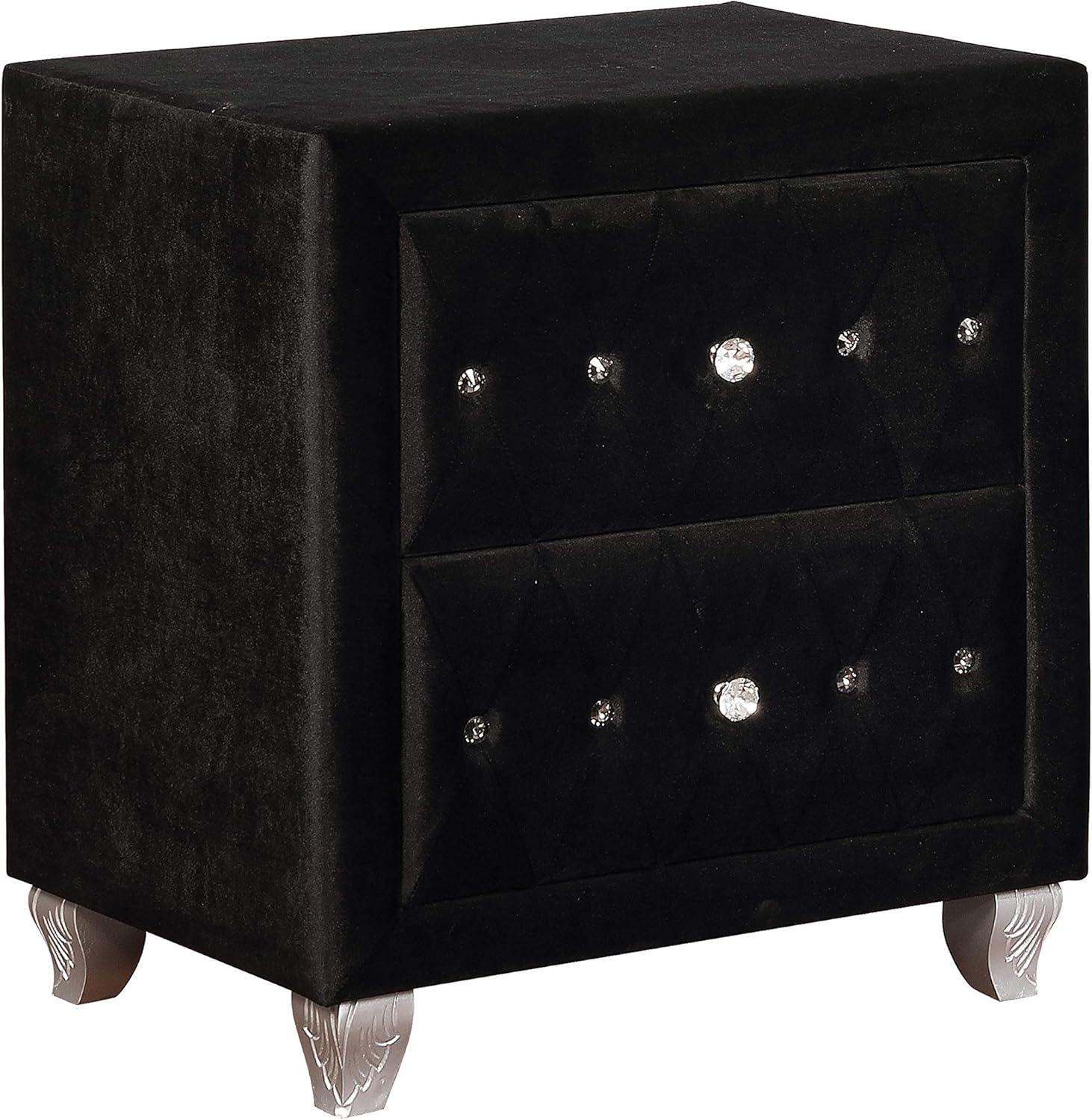 Coaster Deanna Contemporary 2-Drawer Velvet Nightstand in Black