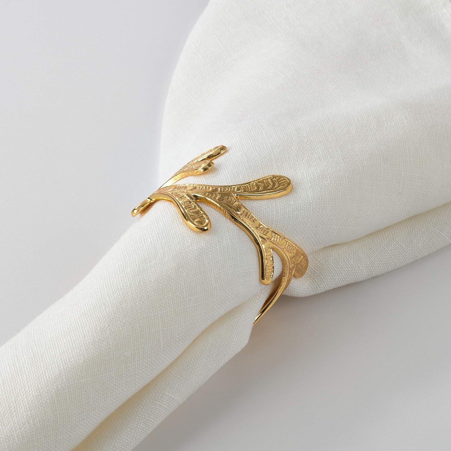 Gold Vine Leaf Design Metal Napkin Rings Set of 4