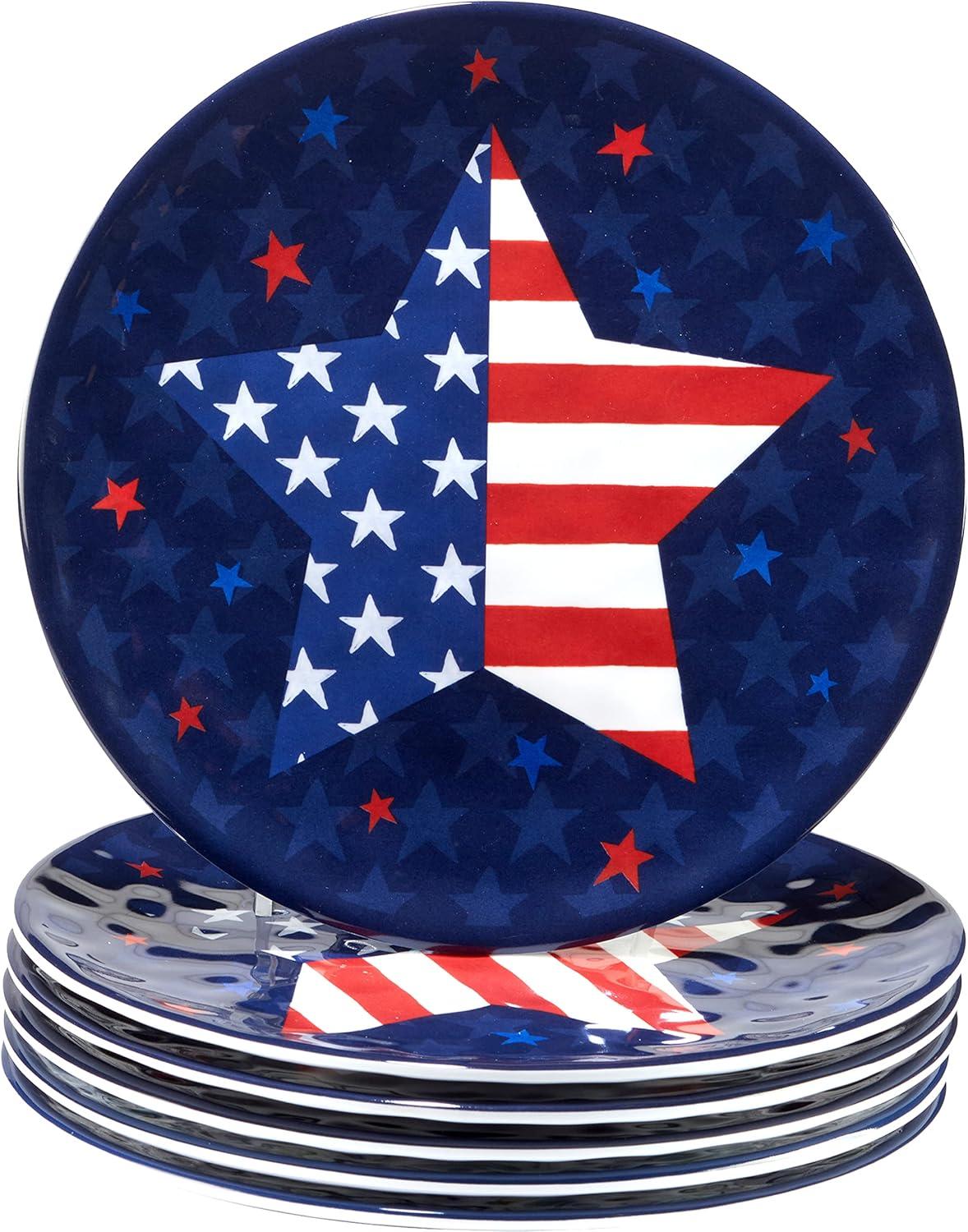 Certified International  Stars & Stripes 9" Melamine Salad/Dessert Plates, Set of 6 - 9" Dia