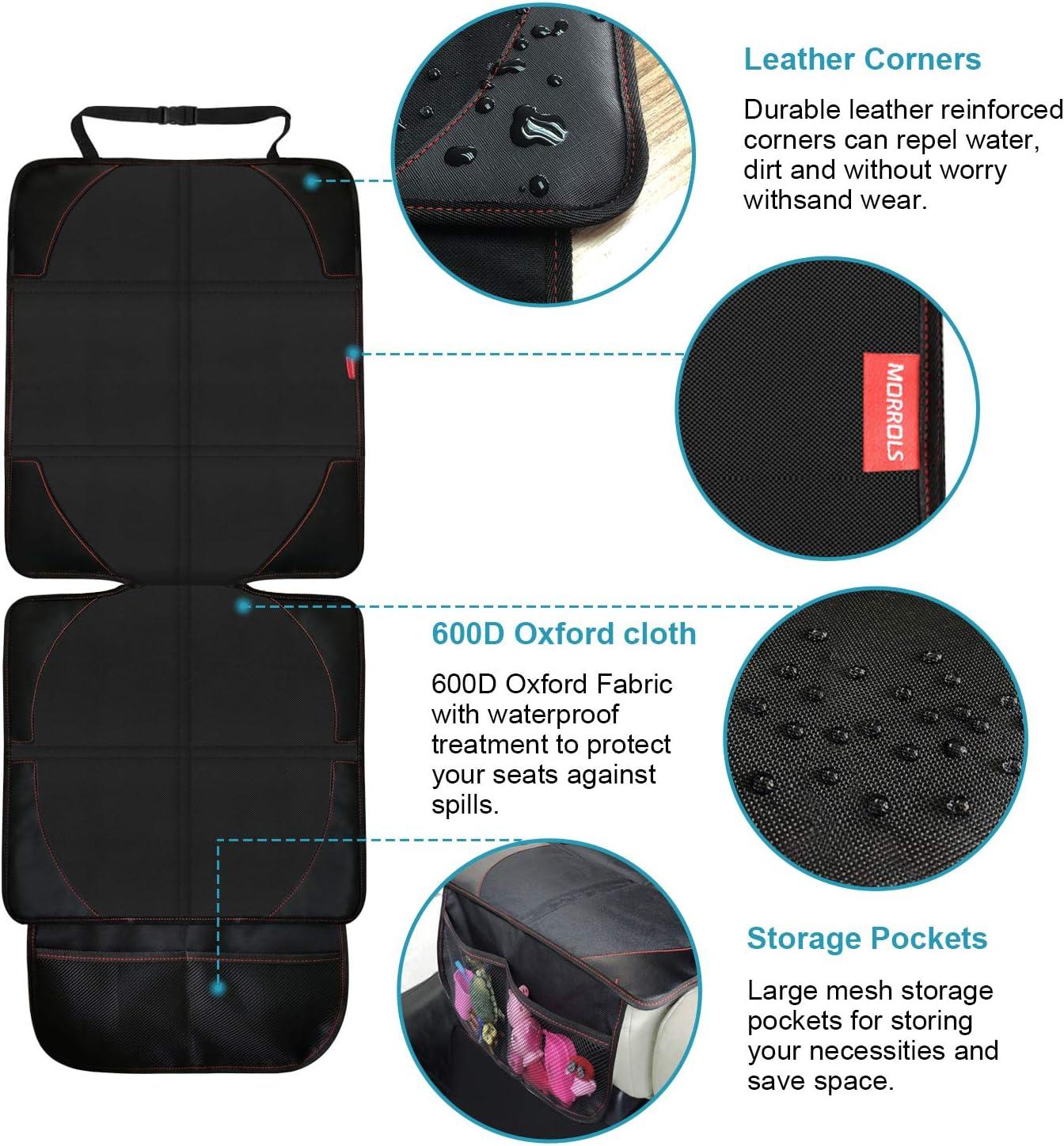 MORROLS Car Seat Protector, 1 Pack Seat Protector Carseat with Thickest Padding, Baby/Pets Car Seat Protector for Child Car Seat-Mesh Pockets-Waterproof-Universal Size(Black)