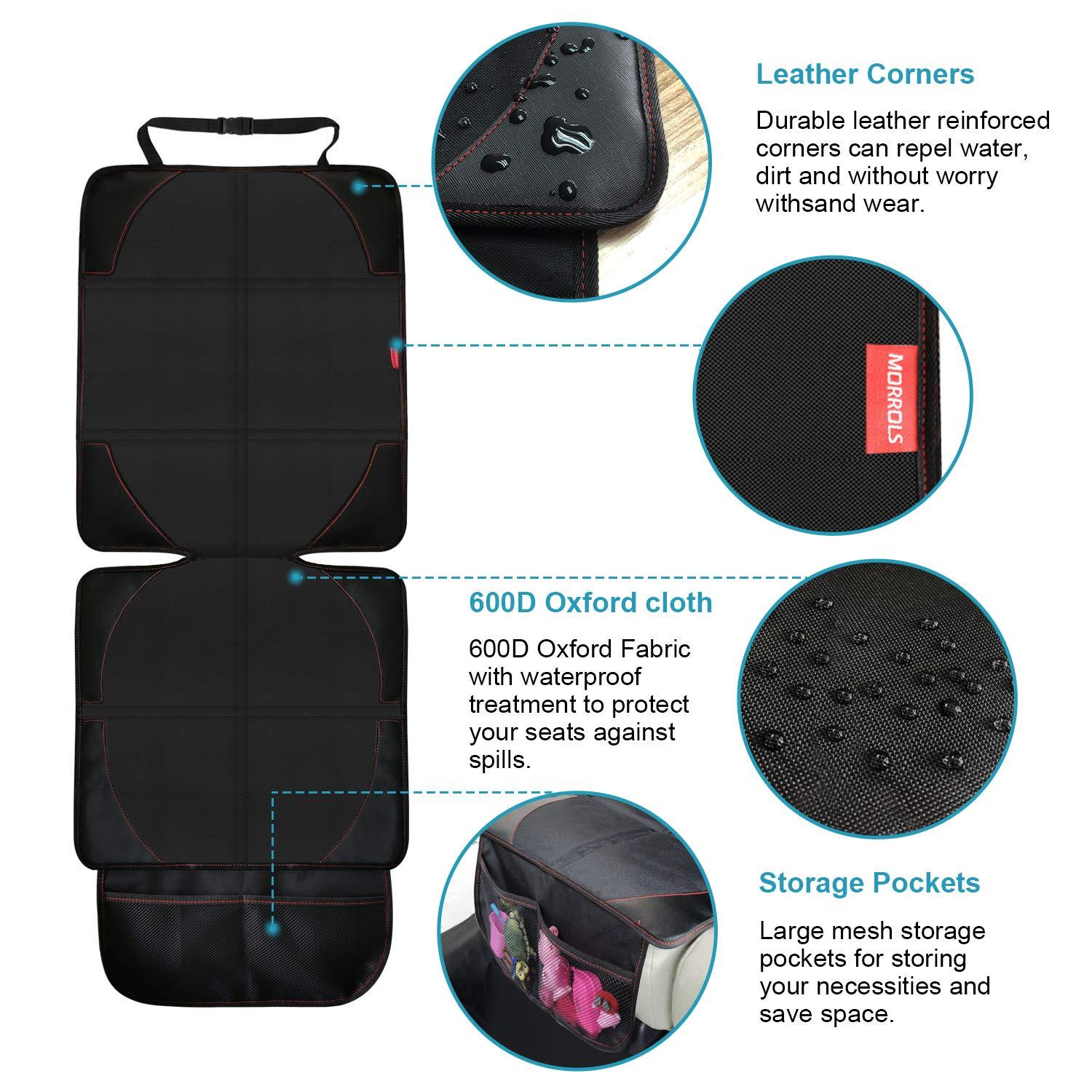 MORROLS Car Seat Protector, 1 Pack Seat Protector Carseat with Thickest Padding, Baby/Pets Car Seat Protector for Child Car Seat-Mesh Pockets-Waterproof-Universal Size(Black)