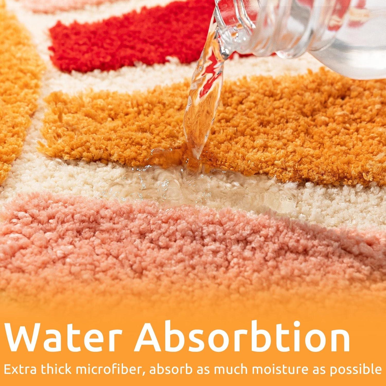 Boho Bathroom Rugs Half Circle Bath Mat Cute Bohemian Bath Rug for Bedroom Small Carpet Home Decor Non-Slip Semi Round Shower Rug Funny Washable Indoor Floor Door Mat Sun Retro 16x30inch