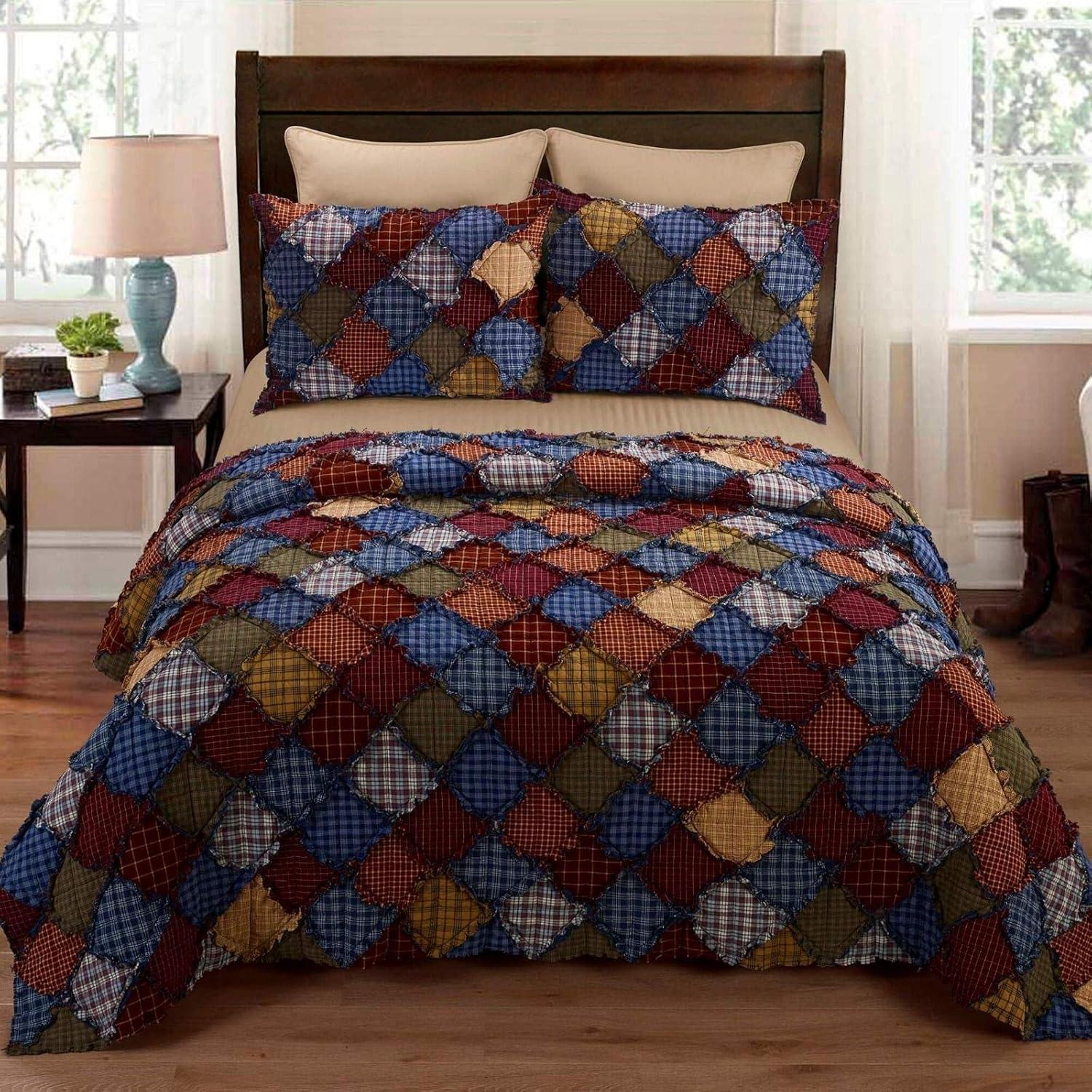 Blue Ridge 3PC Cotton Queen Quilt Set by Donna Sharp - Lodge Quilt Set with Queen Quilt and Two Standard Pillow Shams - Machine Washable