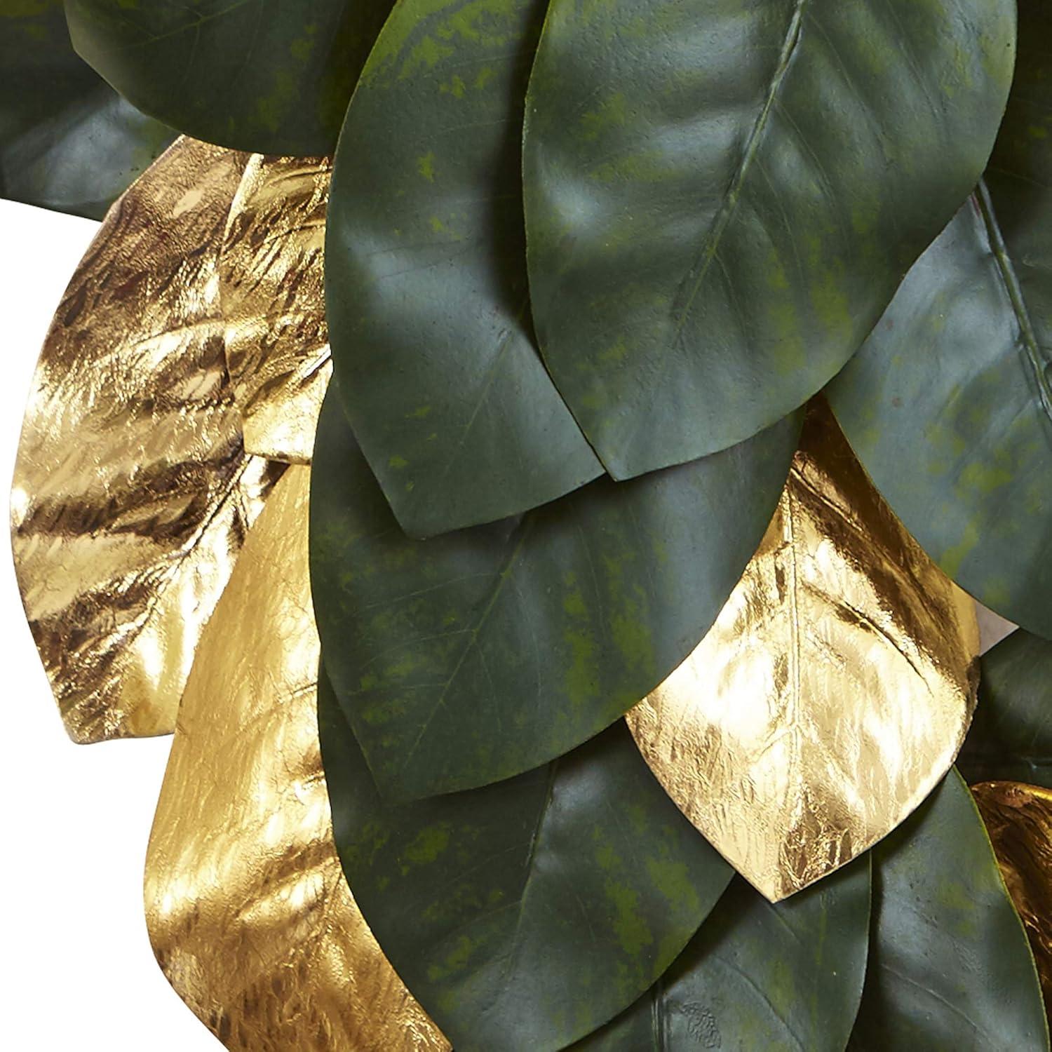 22" Artificial Magnolia Leaf Wreath Gold - Nearly Natural: Indoor Winter Decor