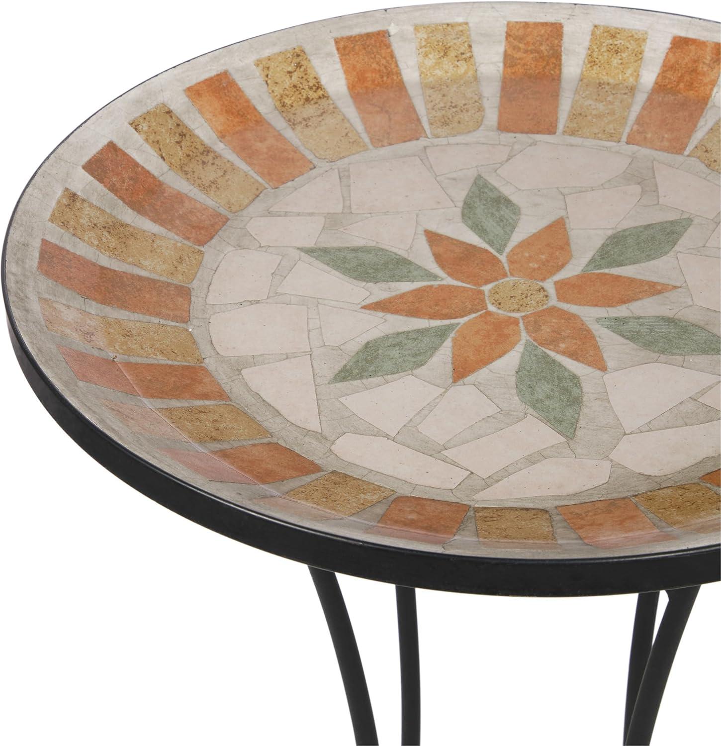 25" Outdoor Decorative Mosaic Birdbath with Metal Stand - Alpine Corporation: Weather-Resistant Iron Base