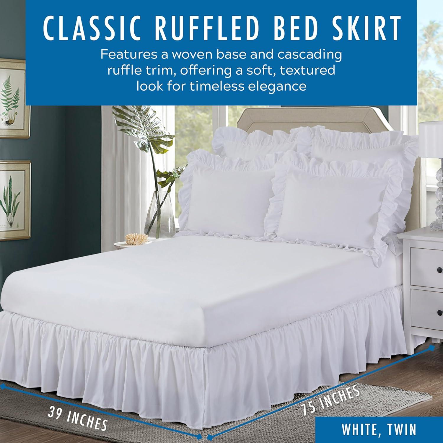 Fresh Ideas Fresh Ideas Ruffled Poplin Bed Skirt, 14" Drop Length