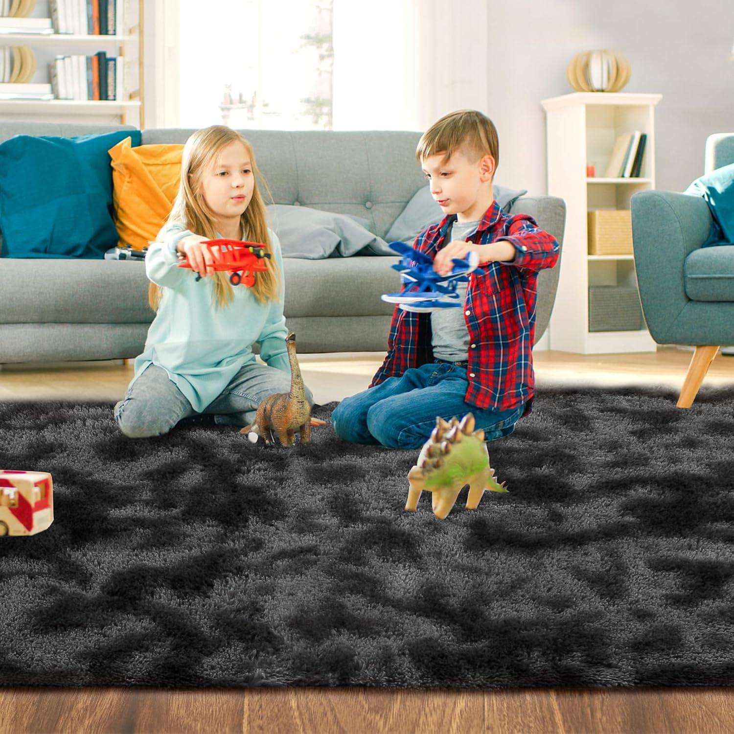 Large Shag Rug 6 x 9 for Living Room, Fluffy Blush Pink Area Rug for Girls Kids Bedroom, Soft Fuzzy Plush Throw Carpet, Non Slip Modern Indoor Shaggy Rug for Home Decor Aesthetic