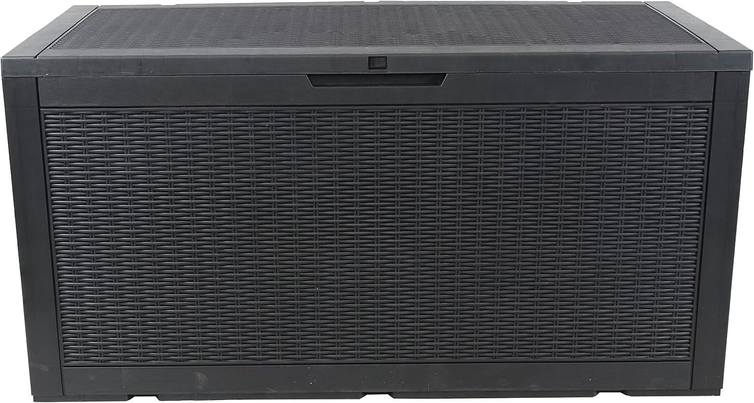 Sunnydaze Outdoor Deck and Patio Storage Box with Rattan Design - 100 Gal. - Phantom Gray