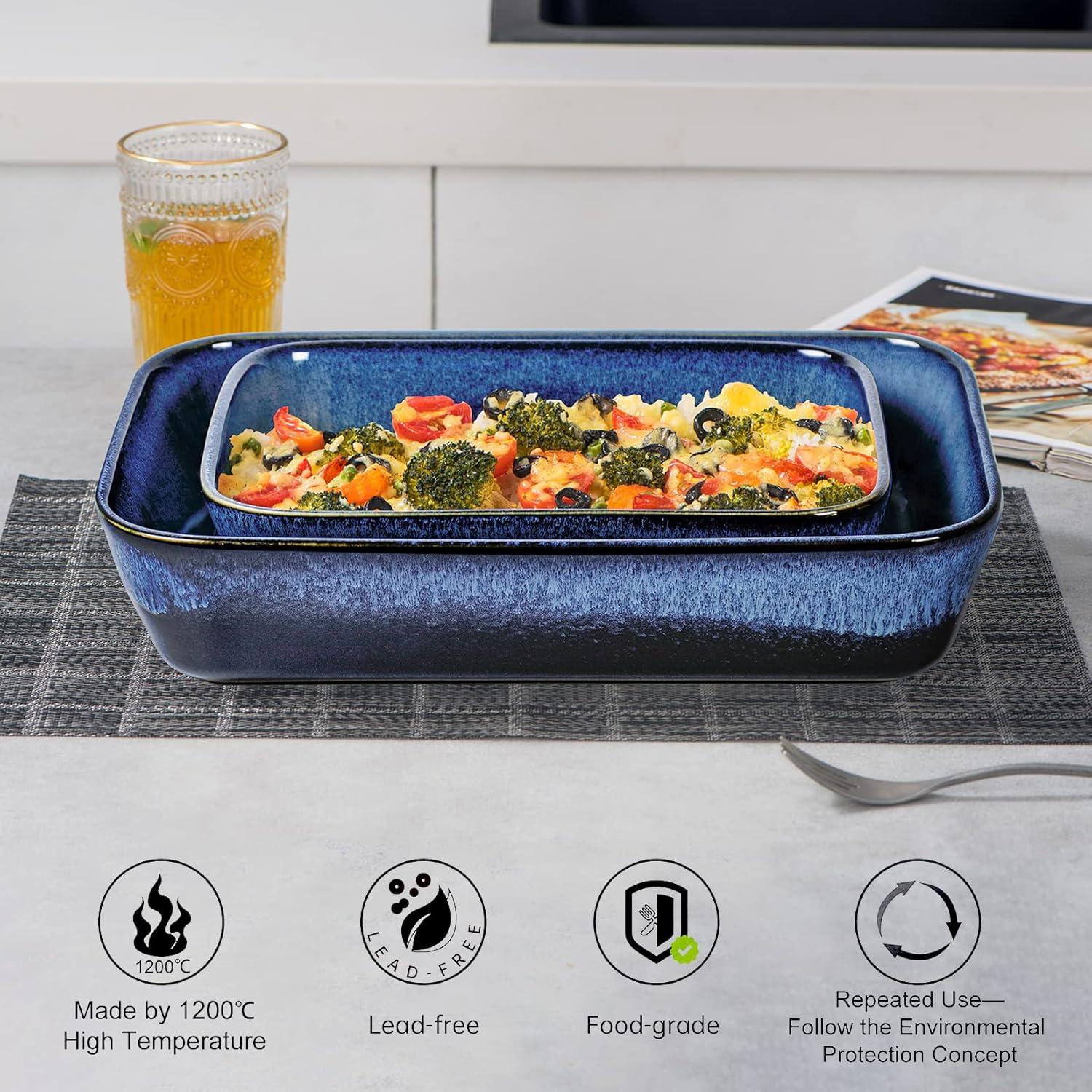 UNICASA Baking Dishes for Oven, Ceramic Casserole Dish Bakeware Set, 9x13 In Lasagna Pans, Blue Baker Dish for Cooking, Dinner - Reactive Glaze Blue
