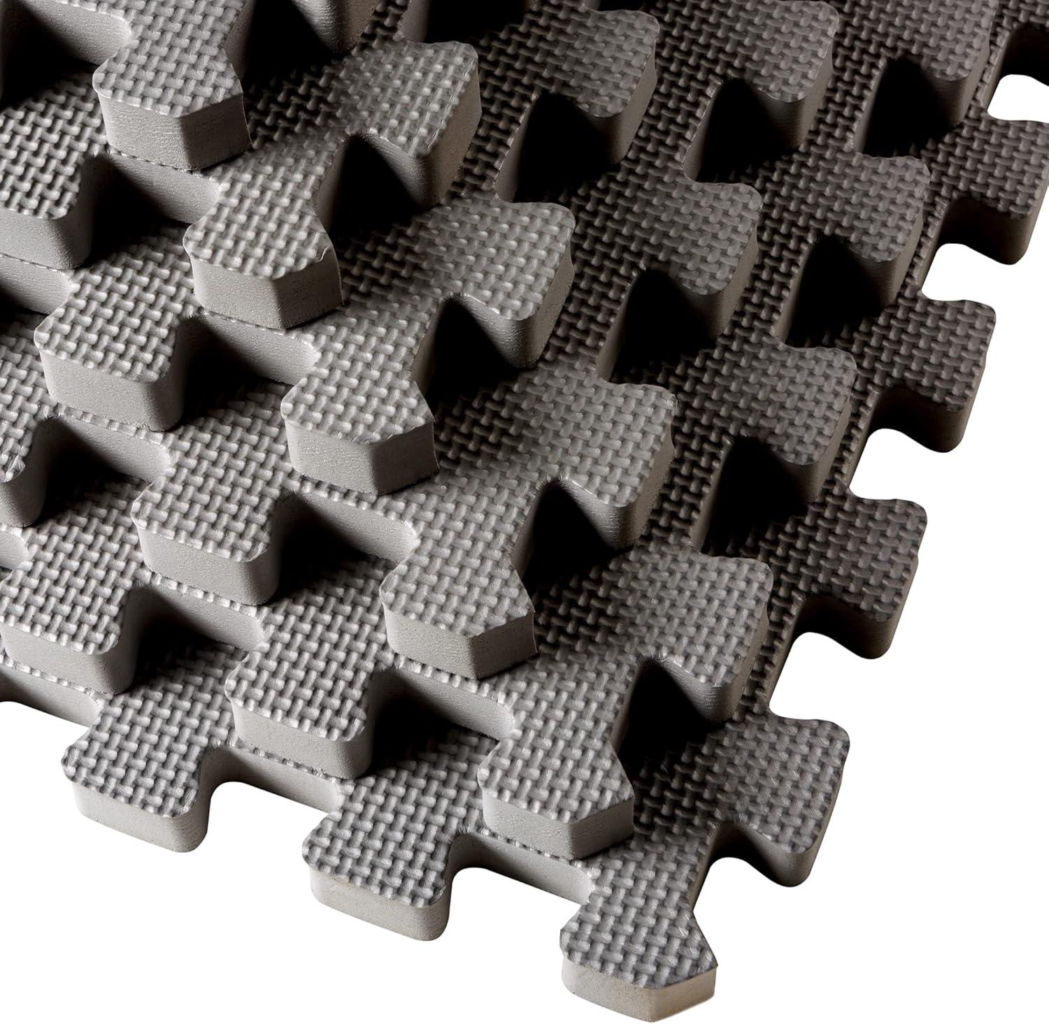 Light Gray EVA Foam Interlocking Gym Floor Tiles, 24 x 24 in