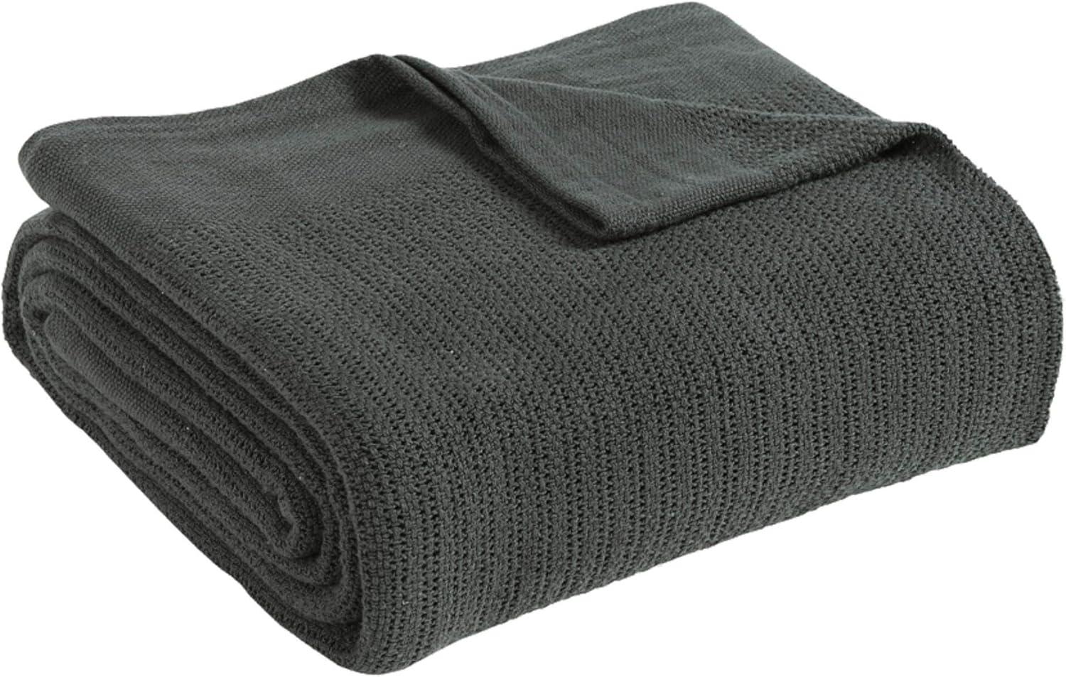 Slate Gray Cotton Thermal Weave Full Blanket