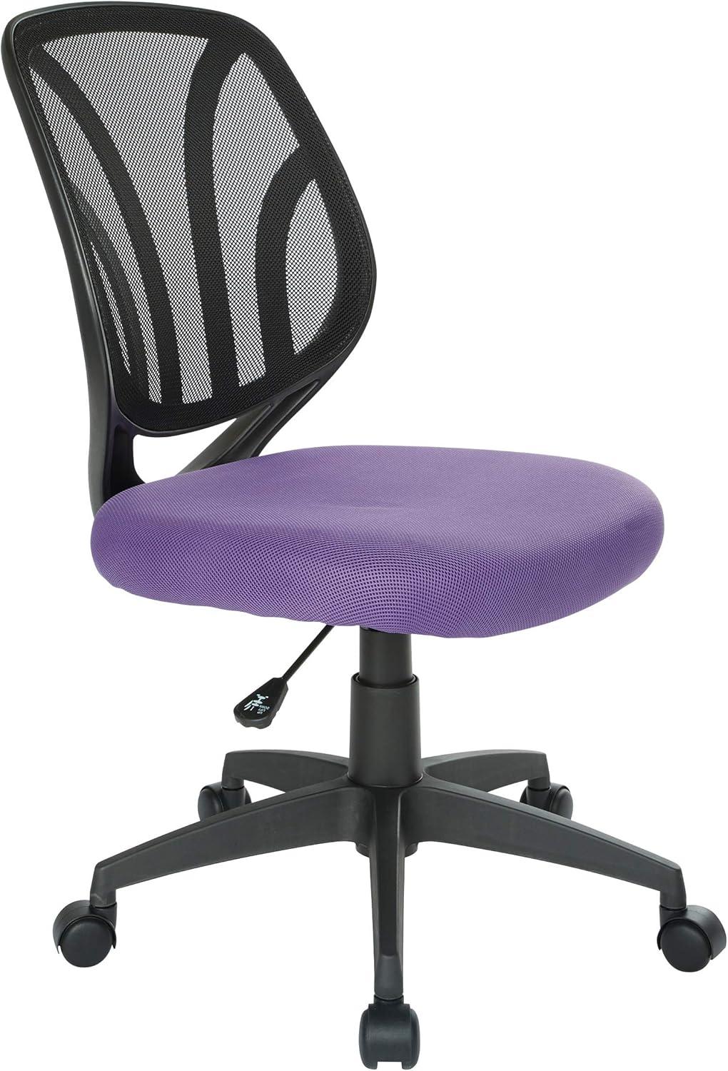 Purple Mesh Armless Swivel Task Chair with Lumbar Support