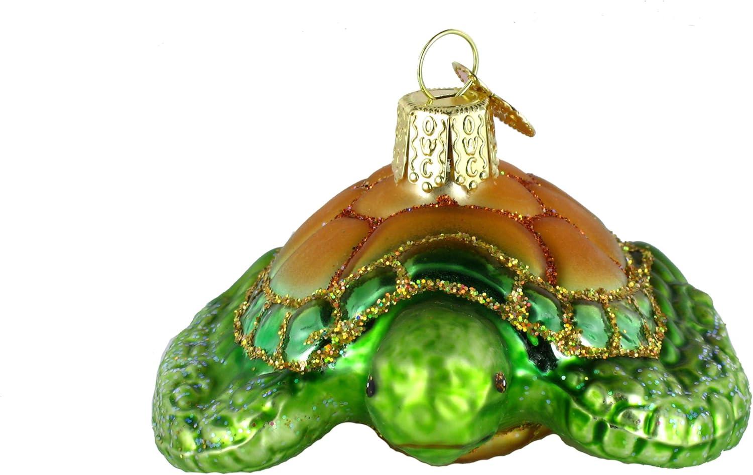 Old World Christmas Green Sea Turtle  -  One Glass Ornament 1.75 Inches -  Ornament Ocean Tortoise  -  12167  -  Glass  -  Green