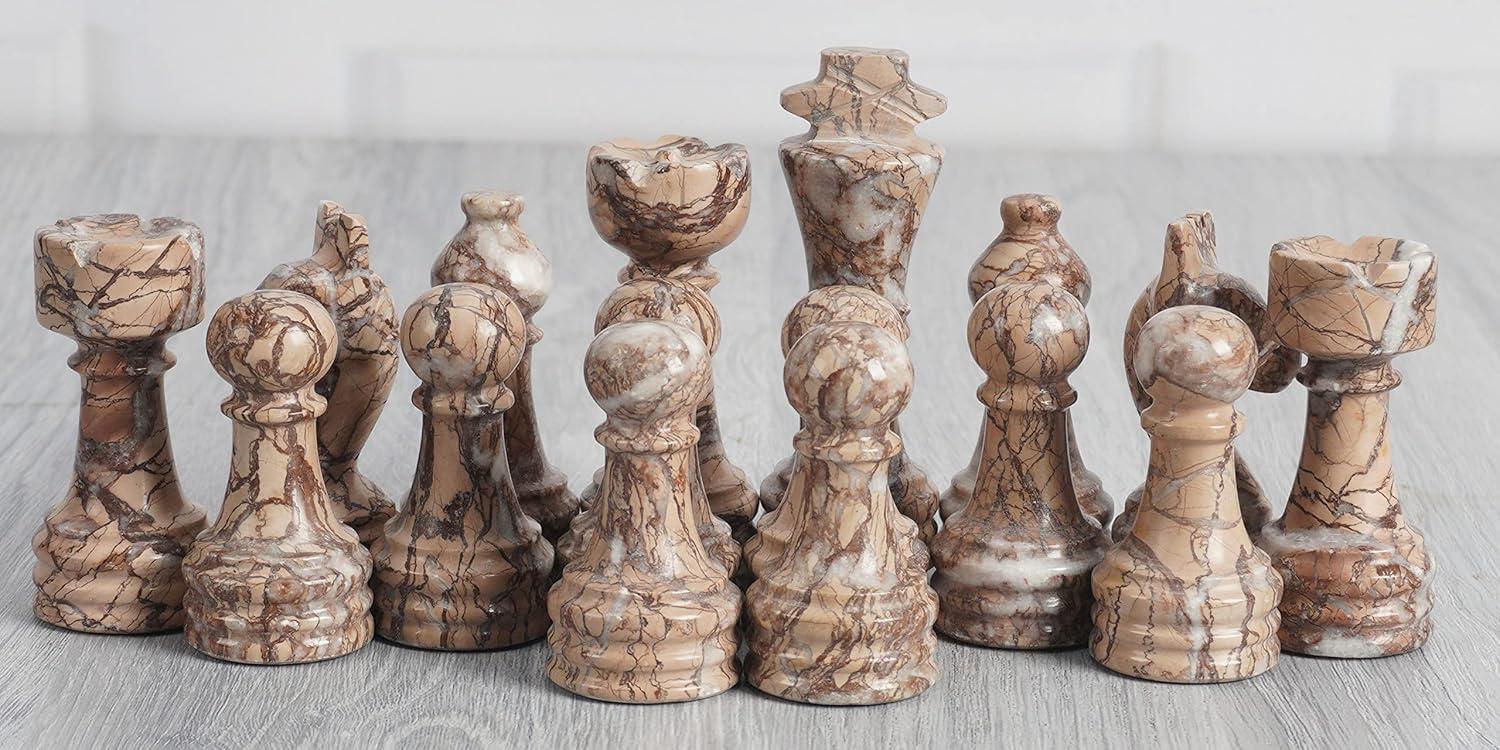 Radicaln Marble Chess Pieces Black and White 3.5 Inch King Figures Handmade 32 Chess Figures - Suitable for 16-20 Inch Chess Game - Board Games