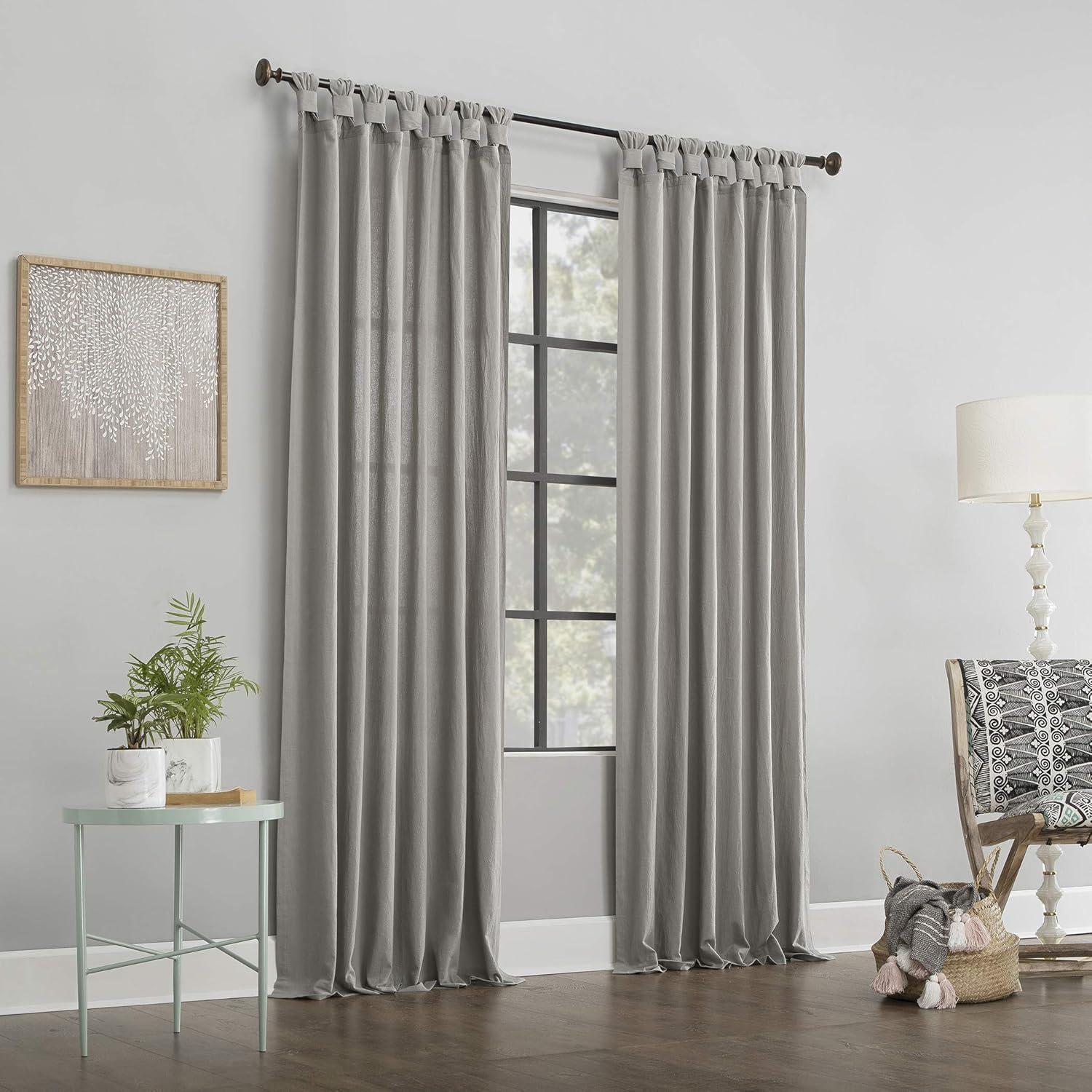 52"X84" Archaeo Light Filtering Outdoor Washed Cotton Twist Tab Curtain Panel Silver Gray: Window Curtains