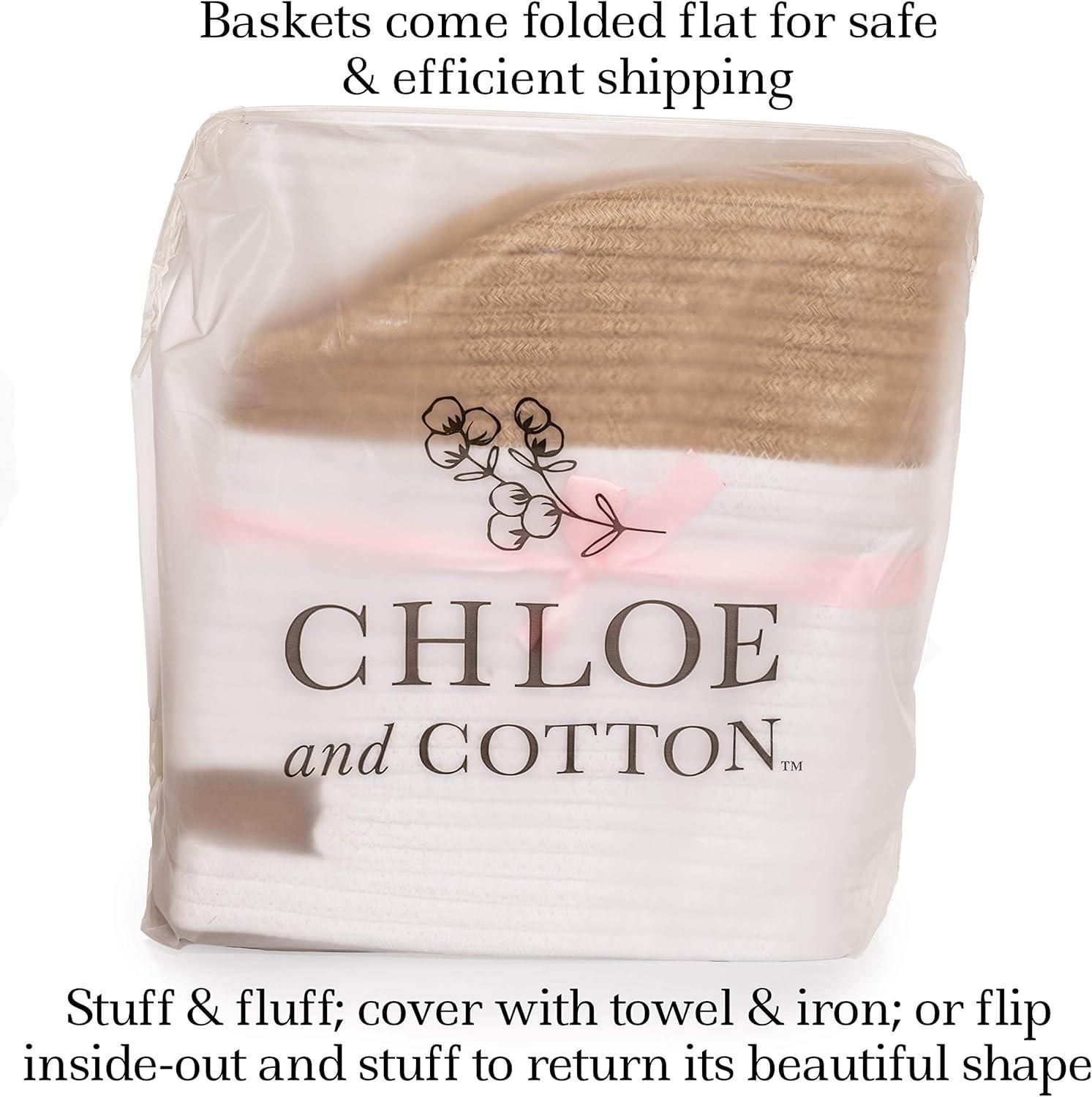 Chloe and Cotton Jute Baskets with Handles for Organizing Storage - Beige/White - Set of 2