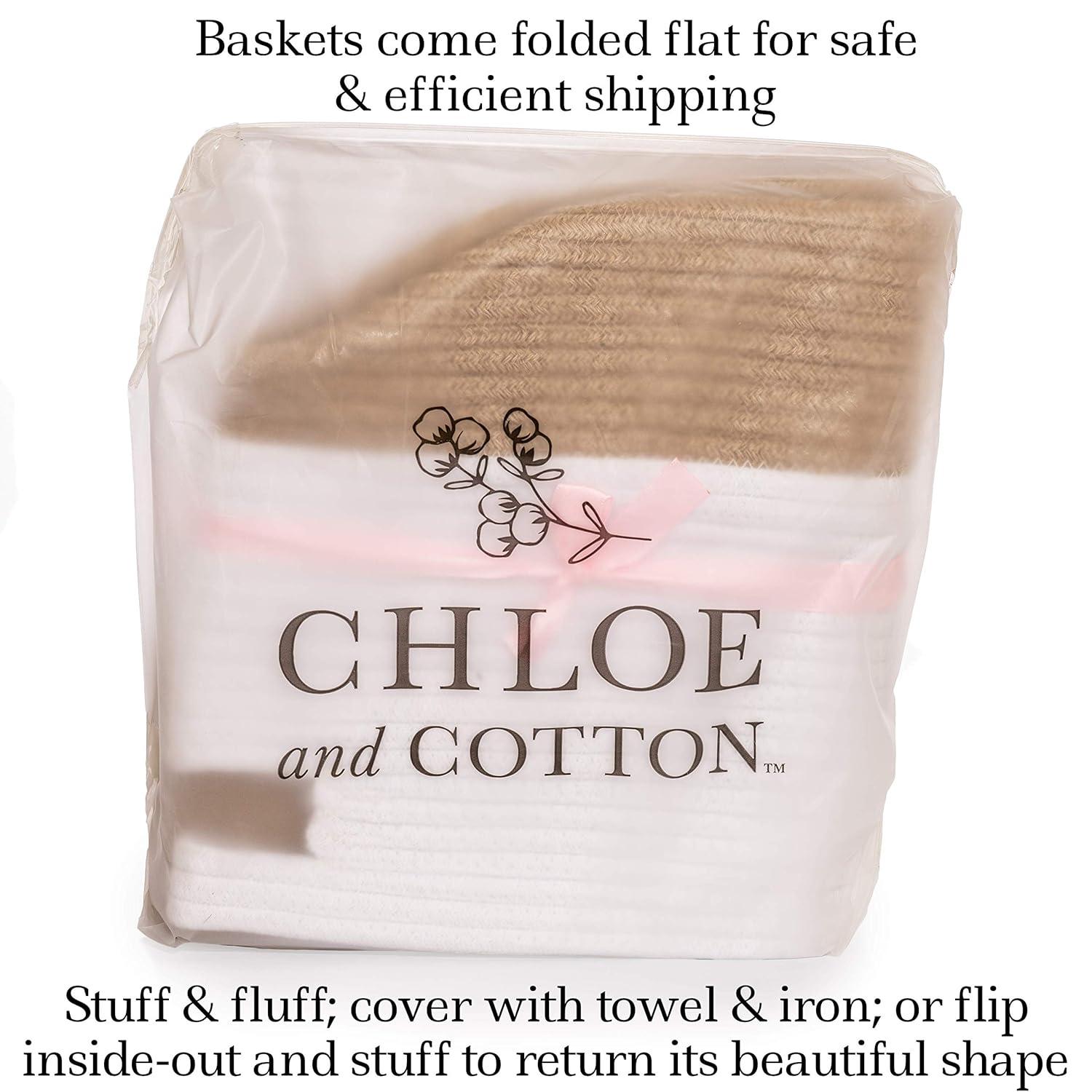 Chloe and Cotton Jute Baskets with Handles for Organizing Storage - Beige/White - Set of 2