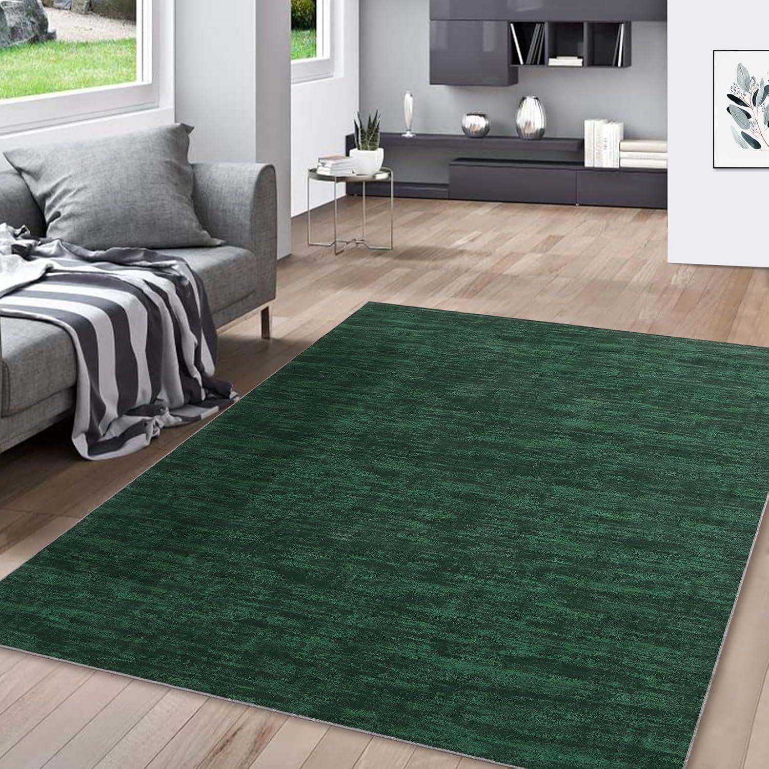 4'x6' Haze Solid Low-Pile Area Rug,  Emerald - JONATHAN Y