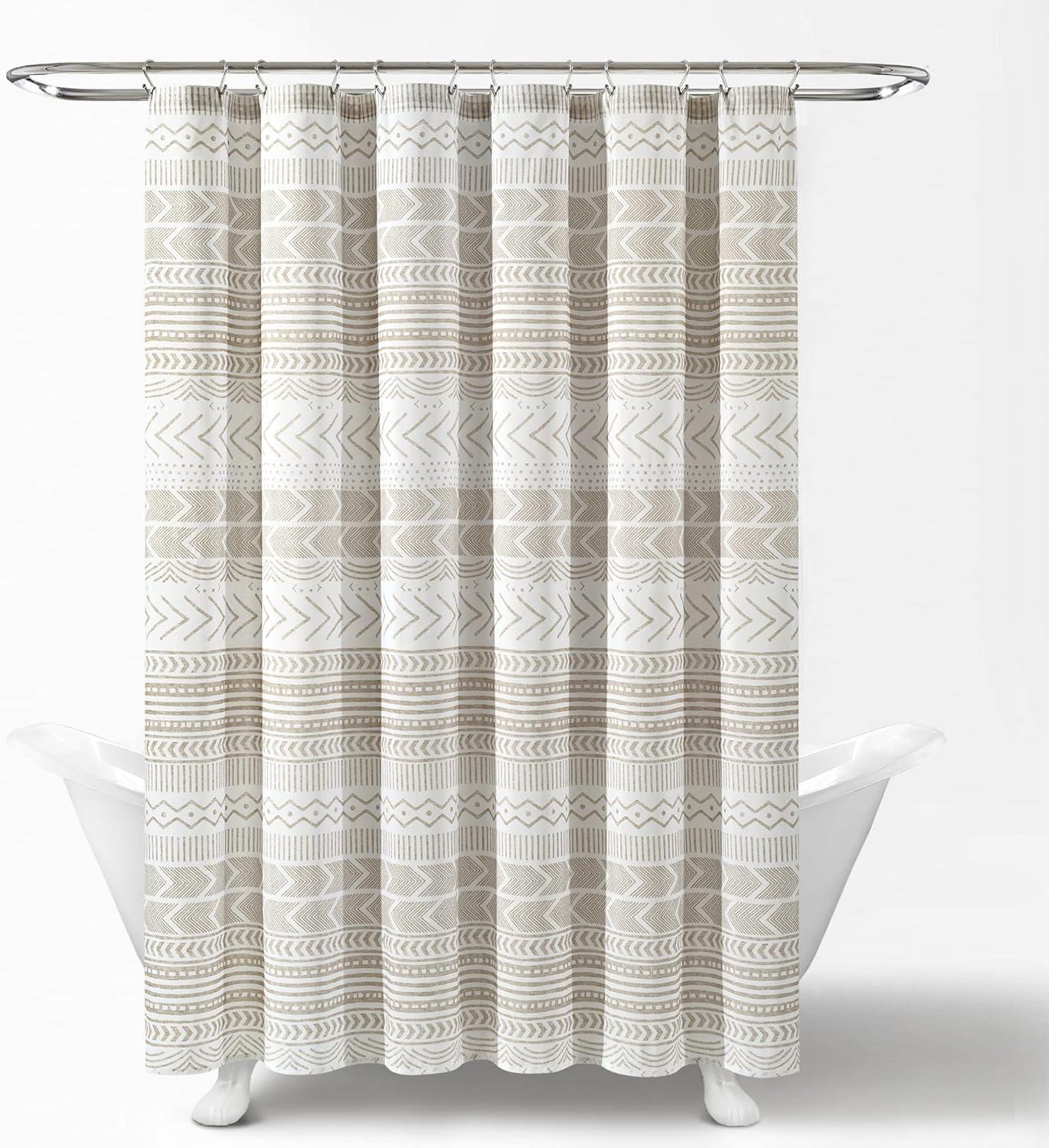 72 in. x 72 in. Hygge Geo Shower Curtain Taupe/White Single