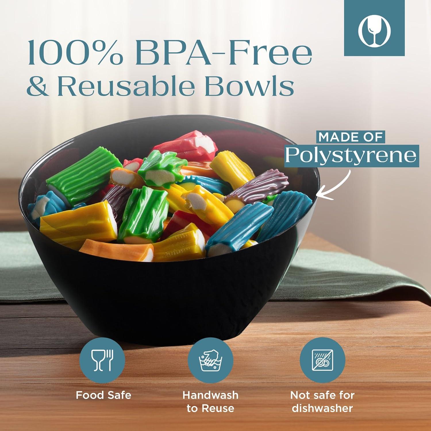 Posh Setting - Black Plastic Serving Bowls for Party, Angled Bowls, Disposable Chip Bowls, Candy Bowls for Party Table, Salad and Fruit Bowls for Party, Wedding Serving Bowls-Black, 8 OZ, 5 Pack