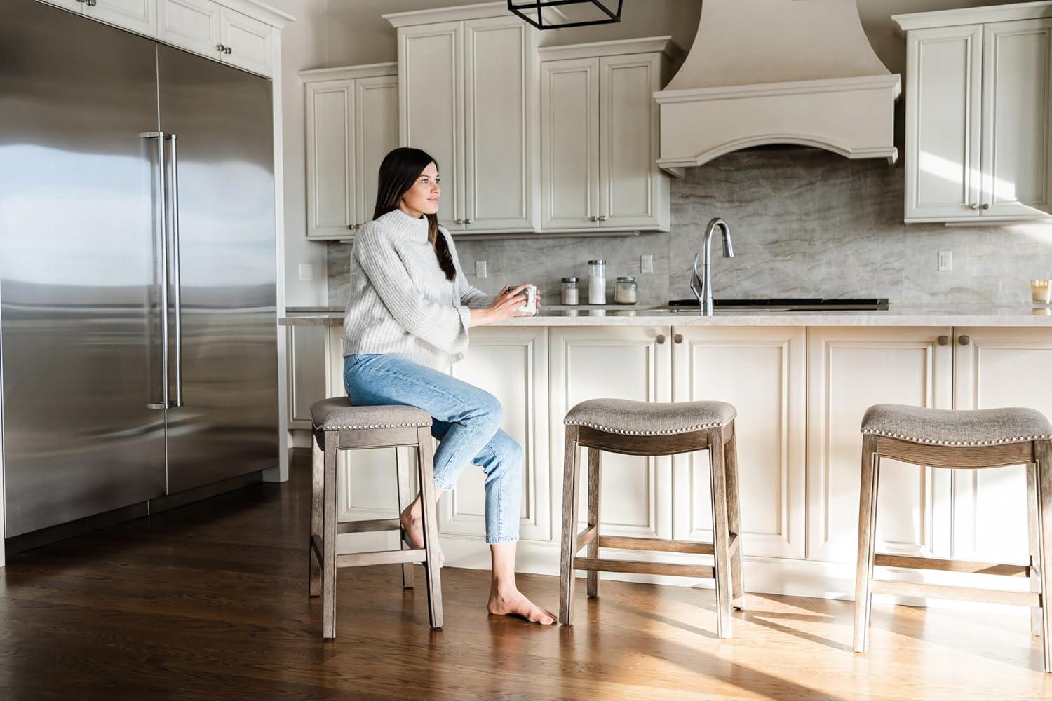 Maven Lane Maven Lane Adrien Backless Saddle Kitchen Stool with Fabric Upholstery