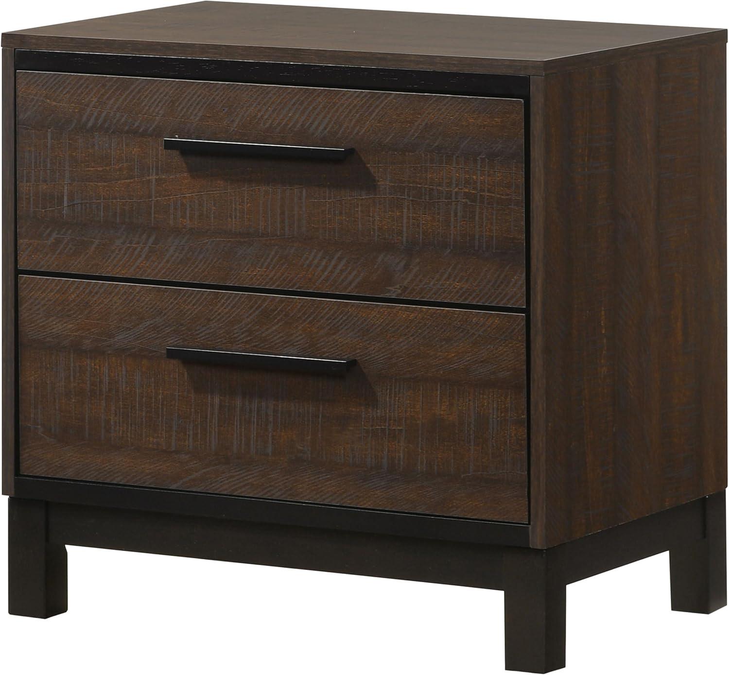 SIMPLE RELAX Edmonton 2 Drawer Nightstand, Rustic Tobacco, Dark Bronze