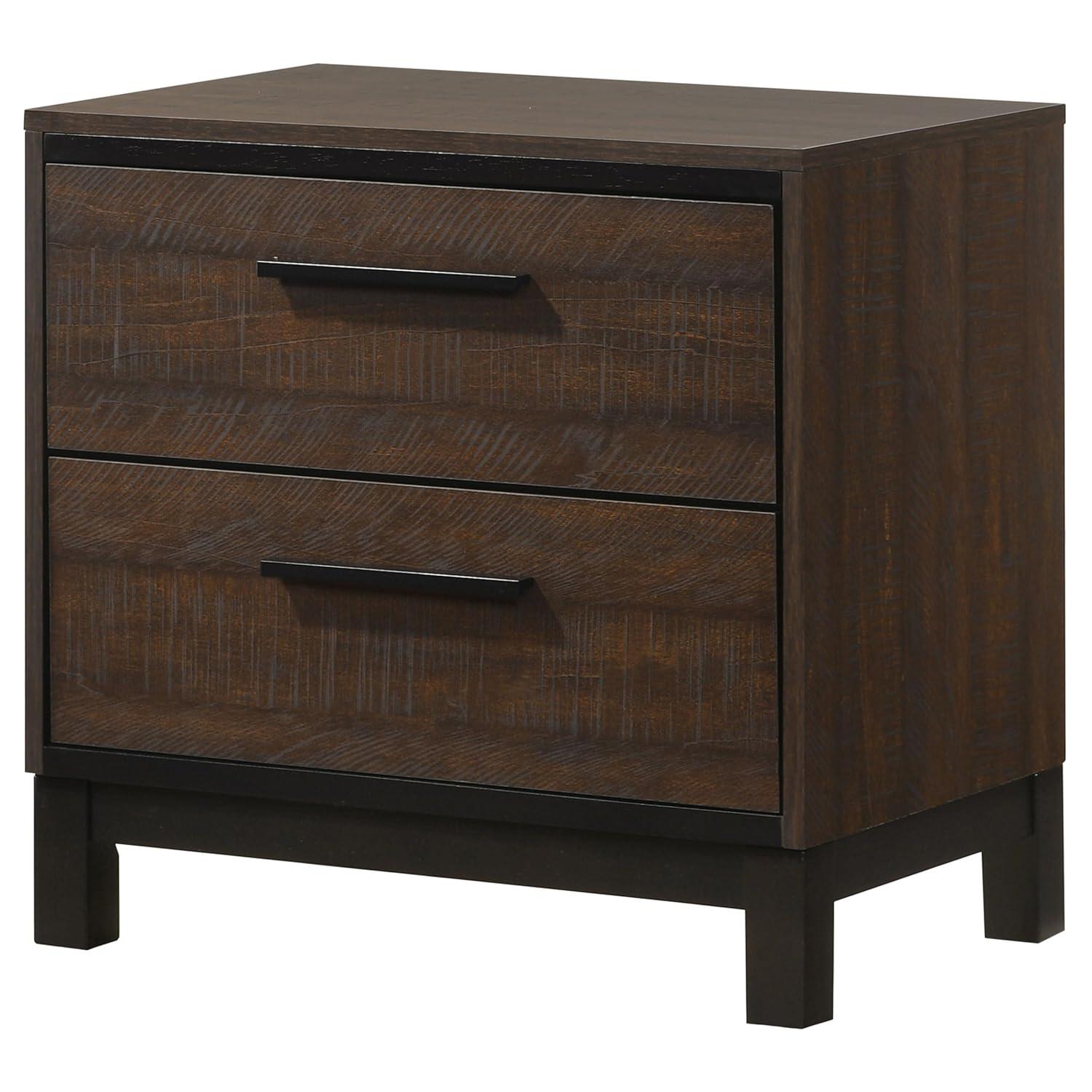 SIMPLE RELAX Edmonton 2 Drawer Nightstand, Rustic Tobacco, Dark Bronze