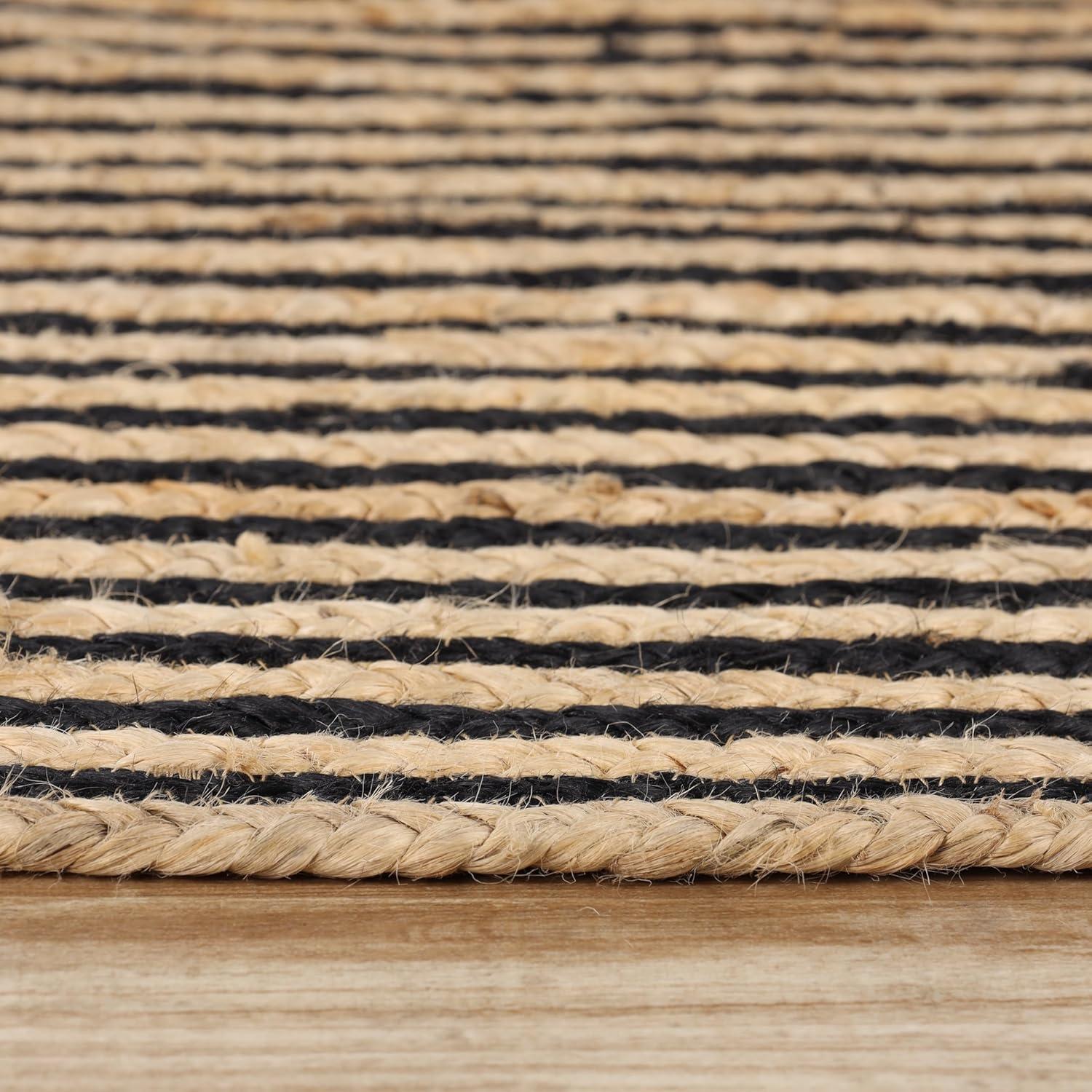 Superior Braided Jute Handwoven Indoor Outdoor Area Rug, 10' Round, Black