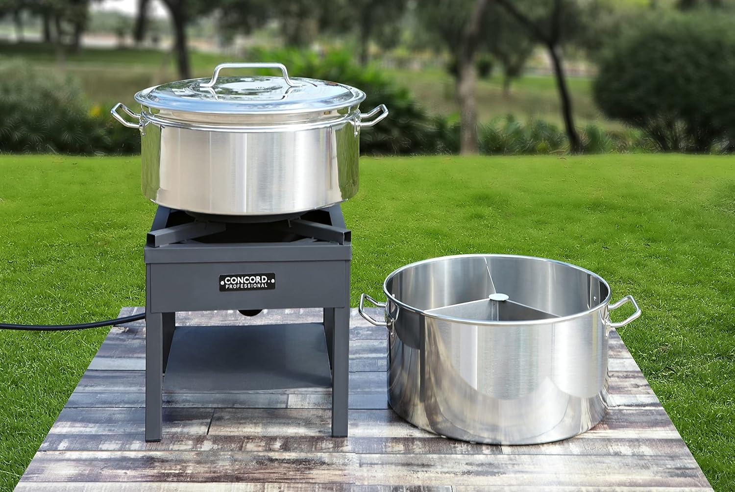 Extra Large Outdoor Stainless Steel Stock Steamer and Braiser Combo. Great for steaming oysters, crab, crawfish and more (100 QT)