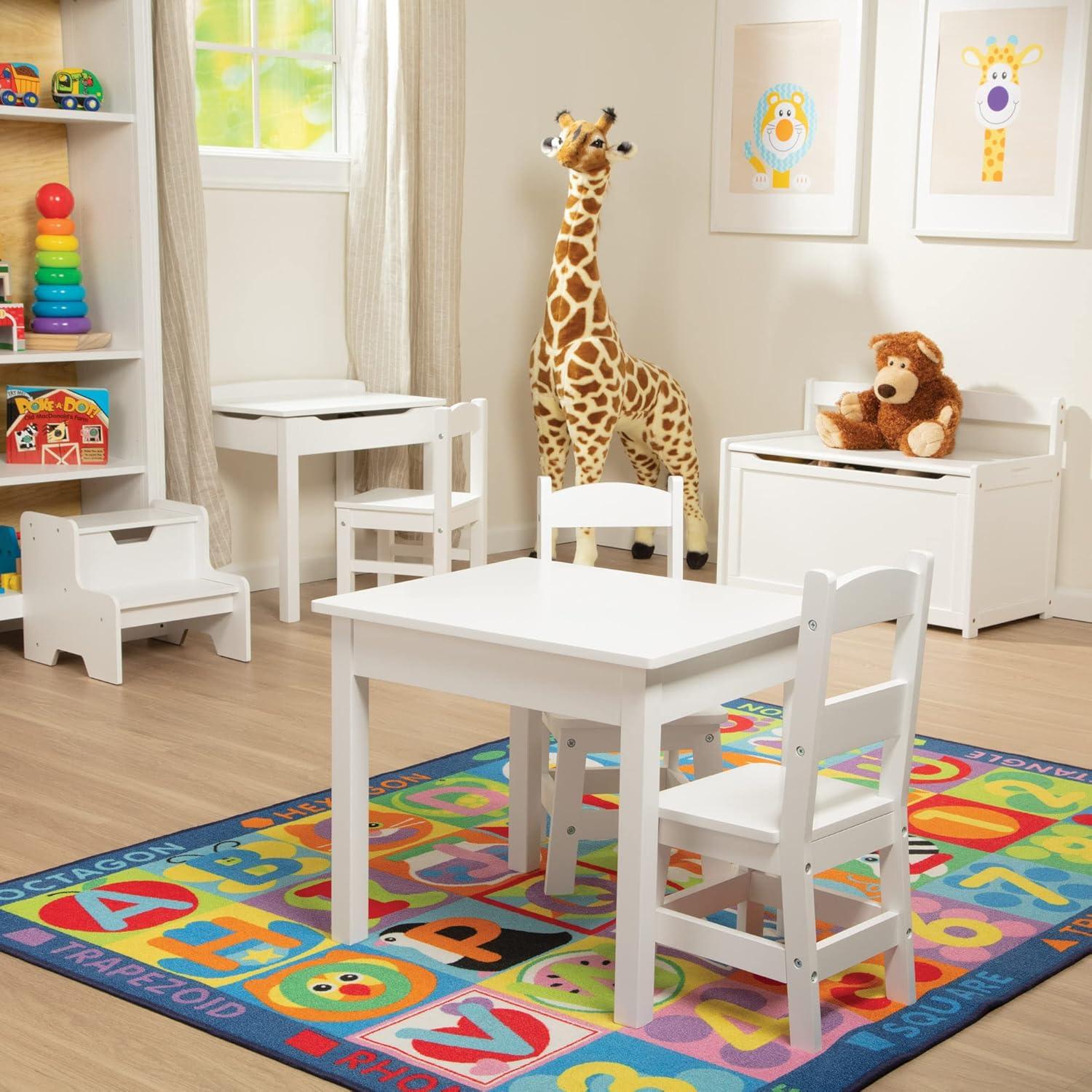 White Wooden Kids Table and Chairs Set