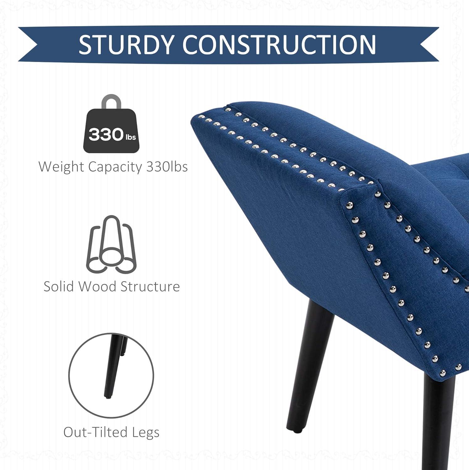 HOMCOM Modern Button Tufted Sitting Bench, Accent Fabric Upholstered Ottoman for Bedroom or Living Room, Blue