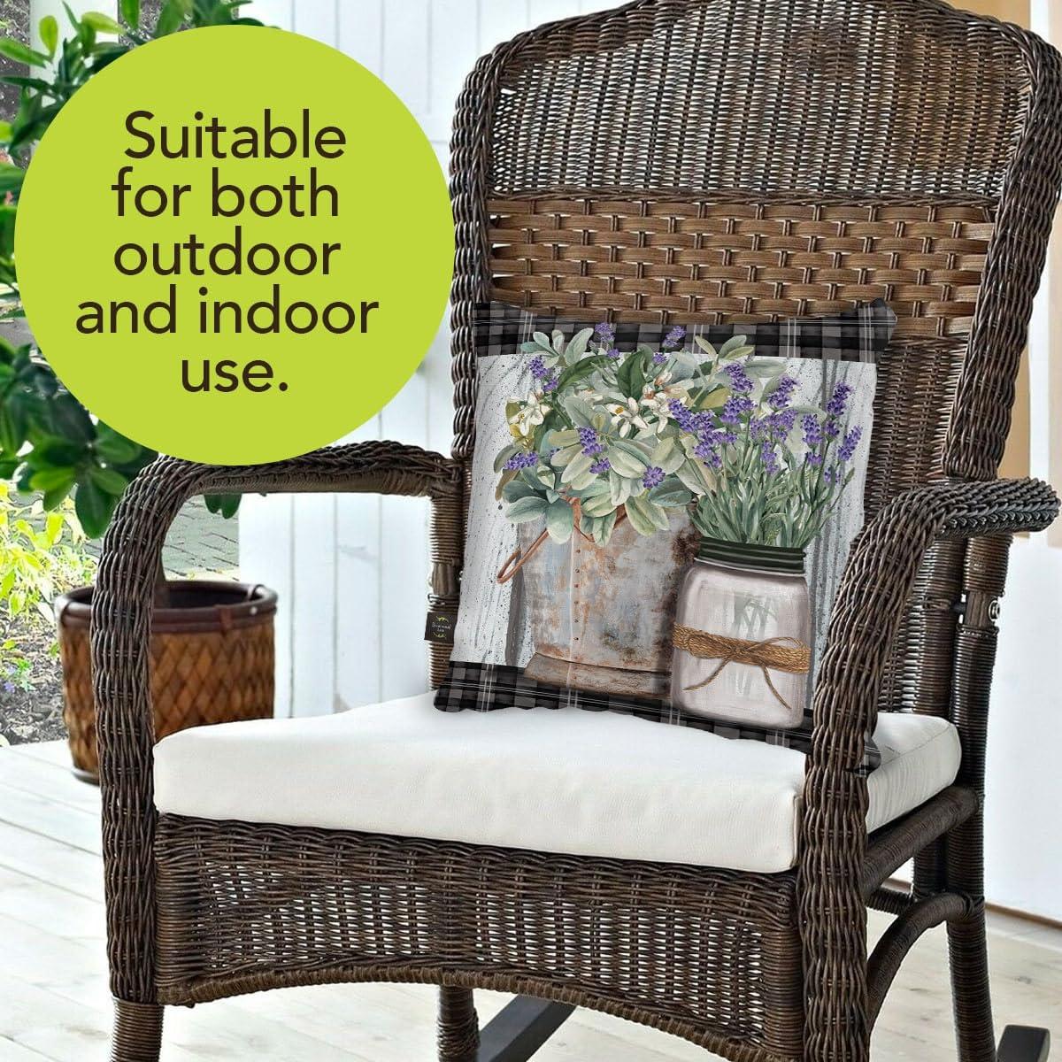 Farmhouse Black and Gray Weather Resistant Square Cushion