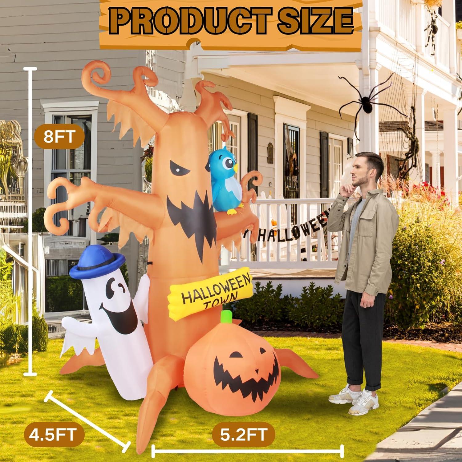 8FT Halloween Inflatable Dead Tree with Ghost and Pumpkin