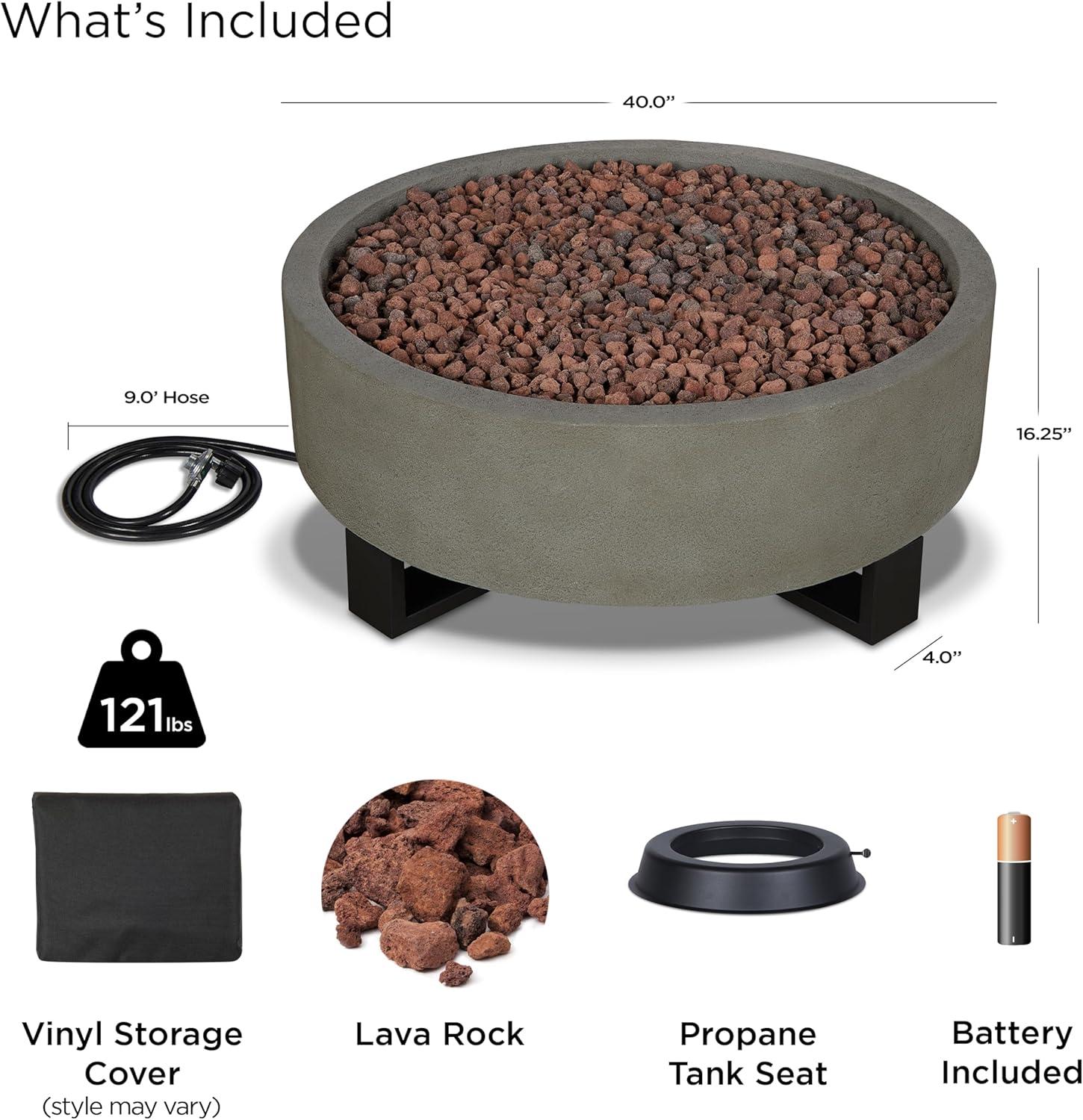 Idledale Round Gray Gas Fire Pit with Black Steel Base