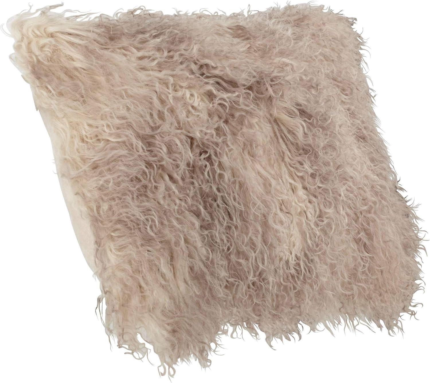 Oyster Beige Wool Mongolian Lamb Fur Throw Pillow 12" x 20"