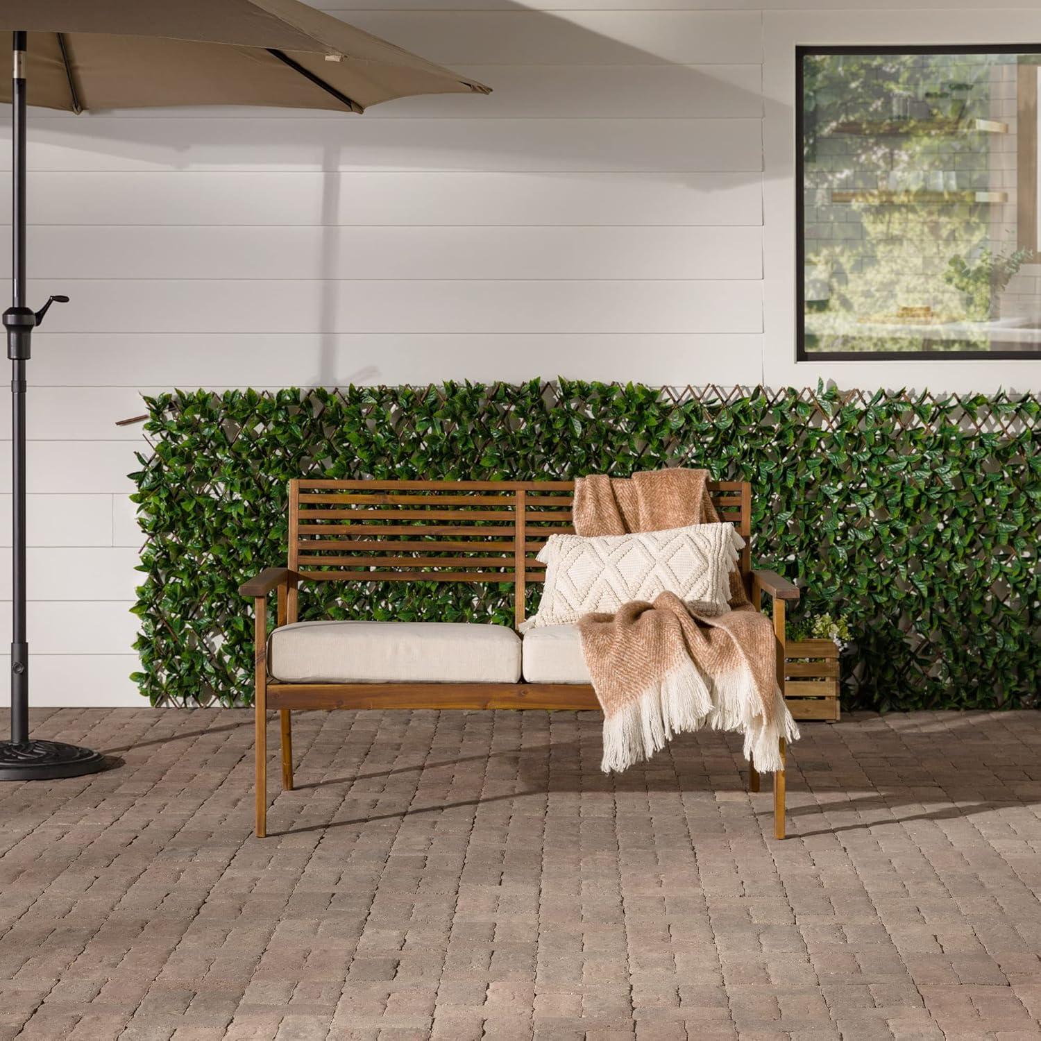 Walker Edison Modern Cushioned Solid Acacia Wood Loveseat