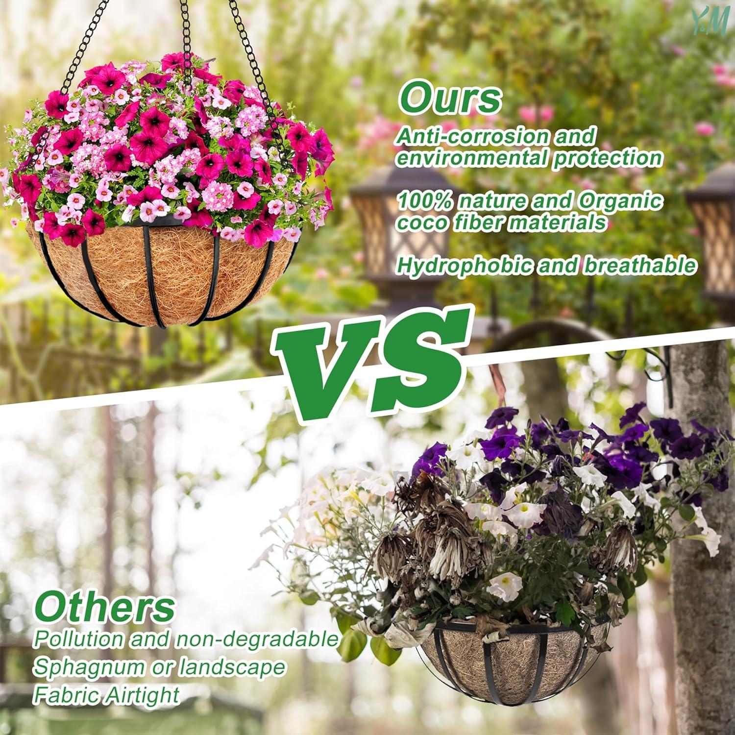 4 PCS Round Flower Pot Coconut Basket,Casewin Hanging Basket Coco Liner Natural Coconut Planter Basket Liner for Hanging Baskets at Indoor Outdoor Garden Porch Balcony (14 Inch)