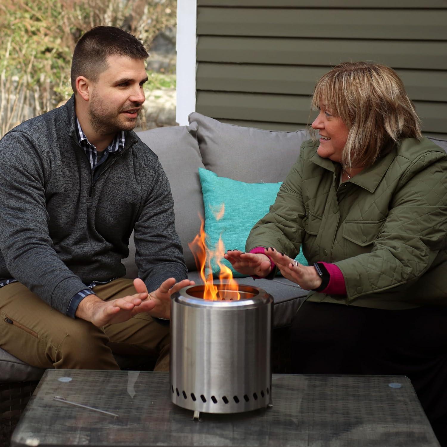 Sunnydaze 9.5" Round Wood-Burning Silver Finish Stainless Steel Tabletop Smokeless Fire Pit