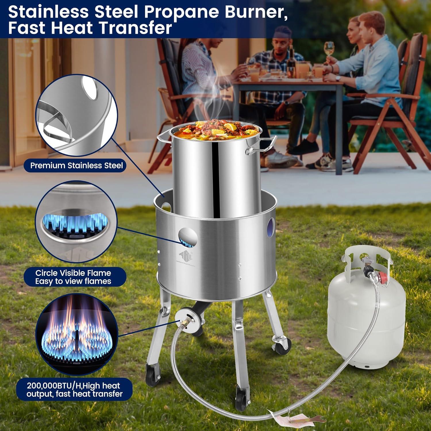 ARC USA 615BS Stainless Steel Propane Burner Turkey Fryer with Wheels 200,000 BTU