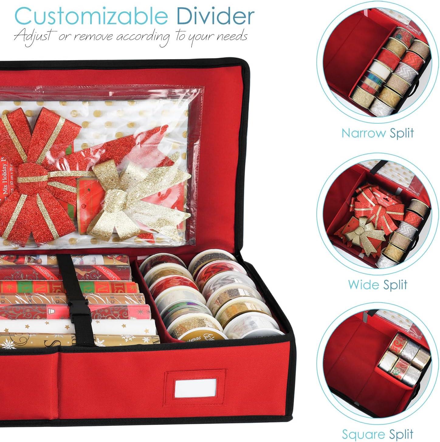 Hearth & Harbor Wrapping Paper Storage Container - Christmas Storage Bag with Interior Pockets - Fits Up to 22 Rolls of 40" - Red