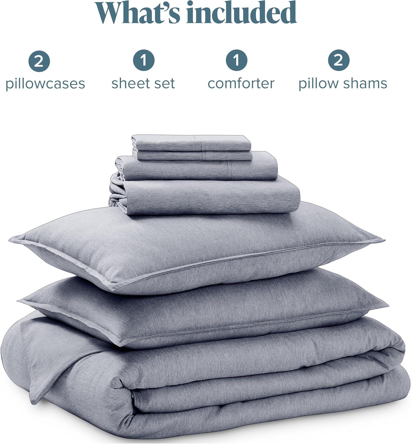 California King Double Brushed Bed in a Bag Heather Midnight Blue by Bare Home