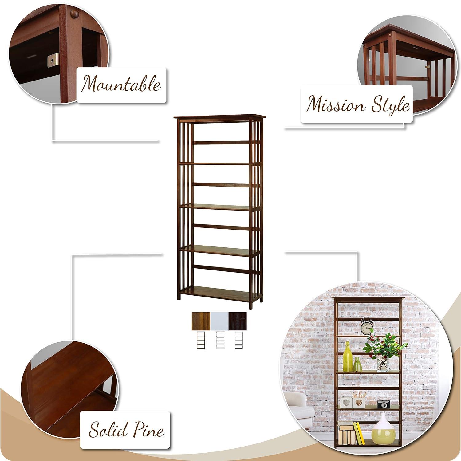 Casual Home Mission Style 5-Shelf Bookcase, Walnut