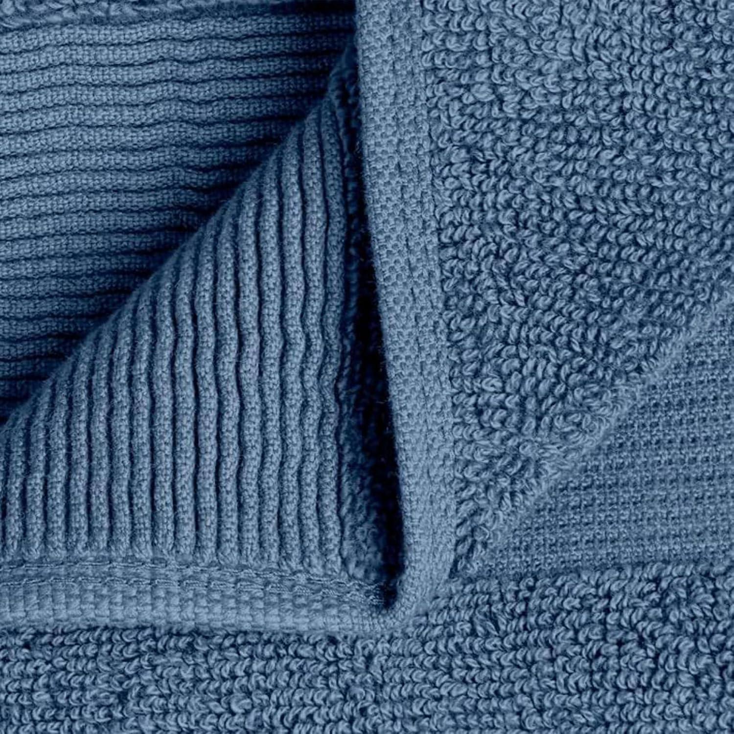 BC BARE COTTON Luxury Hotel & Spa Towel Turkish Cotton Washcloths - Dobby Border (13x13 Inches) - Set of 12 - Wedgewood