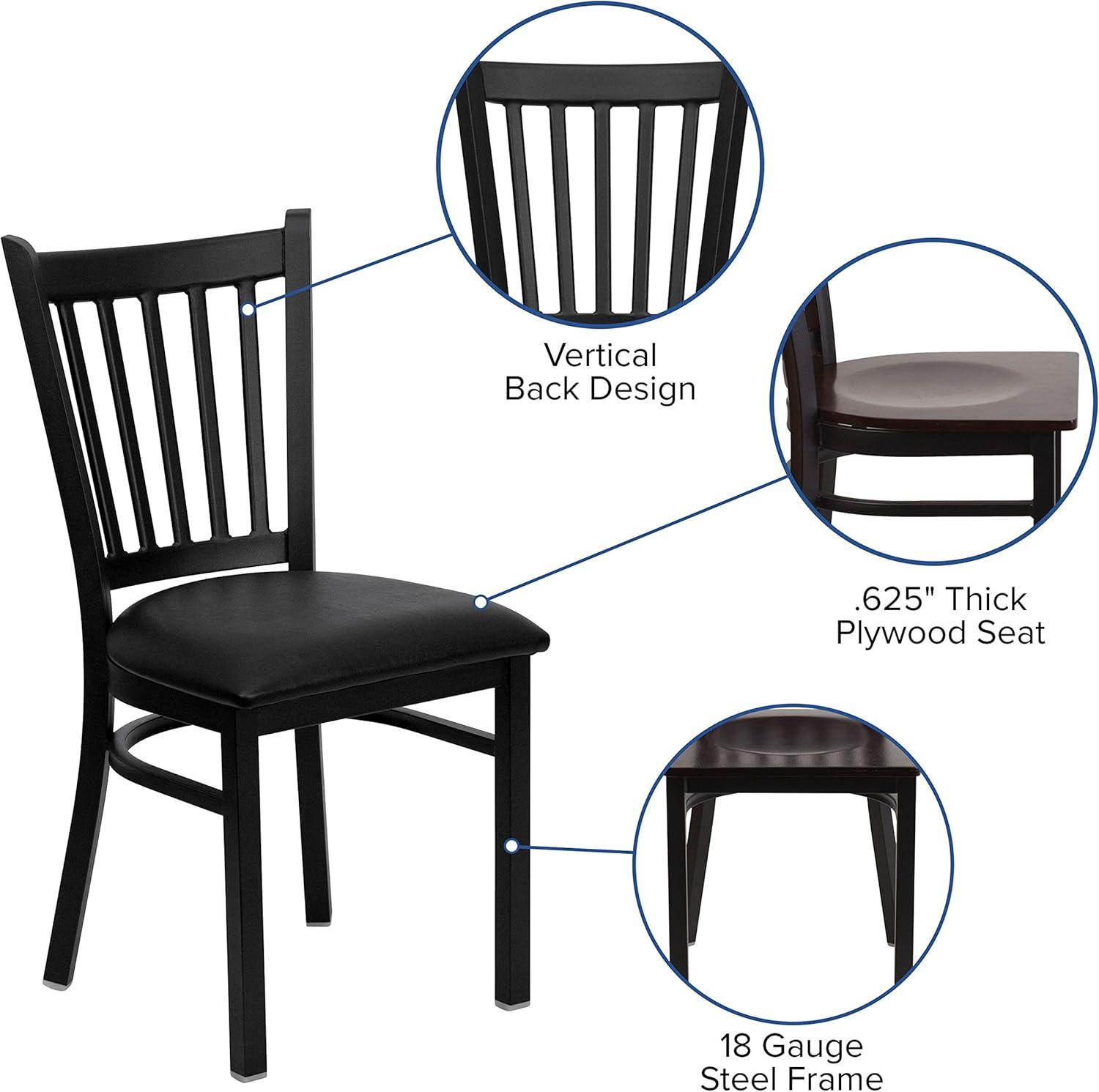 Flash Furniture HERCULES Series Black Vertical Back Metal Restaurant Chair - Walnut Wood Seat