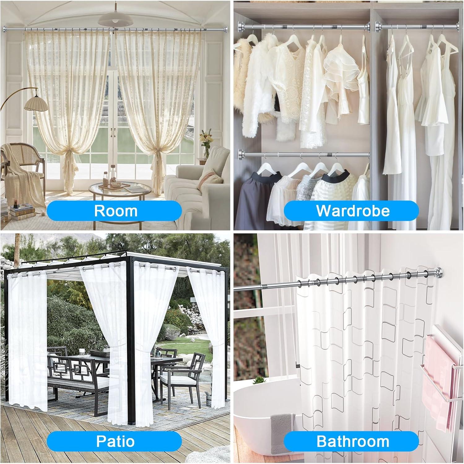 OUMIKEJI Shower Curtain Rod, 27-76 Inch Adjustable Tension Spring, Shower Curtain Rod Tension, Premium Stainless Steel, Anti-Slip, No Drilling, No Rust, For Bathroom, Silver