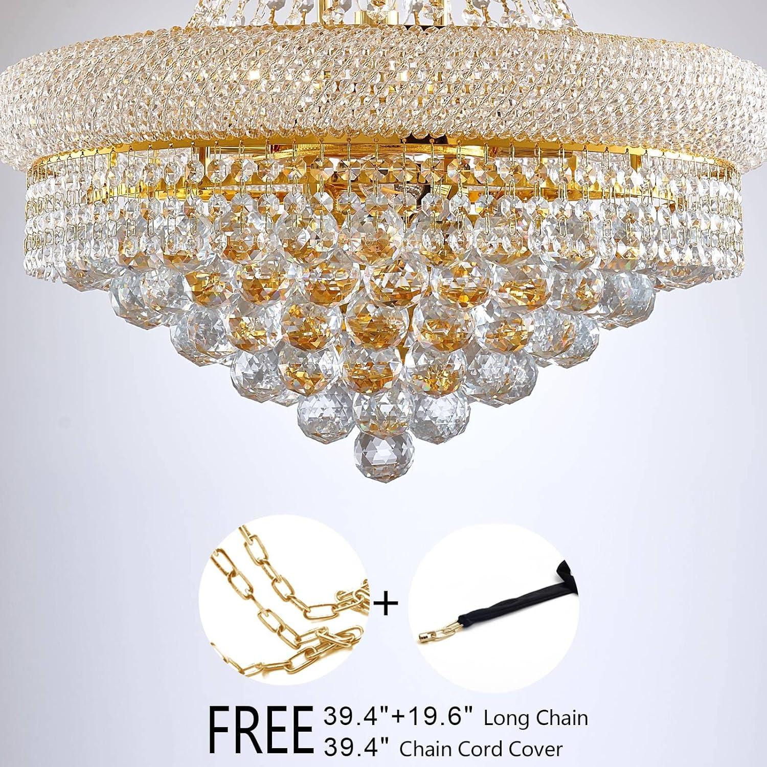 12 Lights Gold Finish Empire Crystal Chandelier Lighting for Dining Room Living Room Foyer Hallway Bedroom Entryway (Dia 22'')