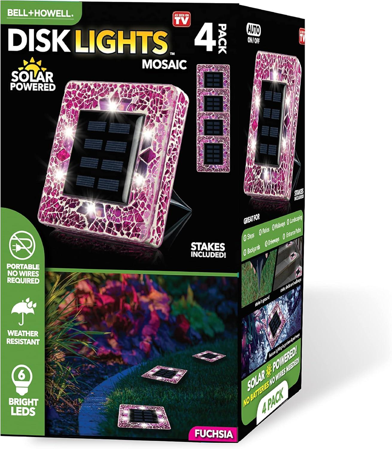 Radiant Pink Mosaic Glass Solar LED Pathway Lights, 4-Pack