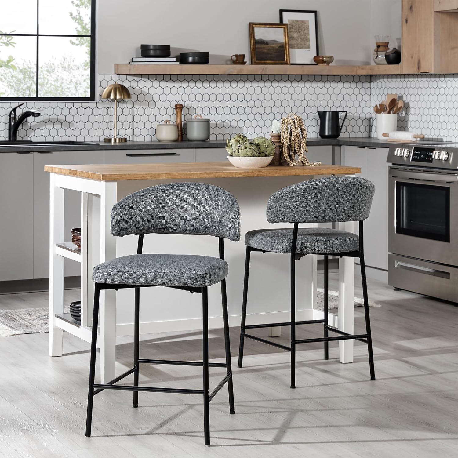 Walker Edison Modern Curved Back Counter Stool Filled Foam, Set of 2, Charcoal