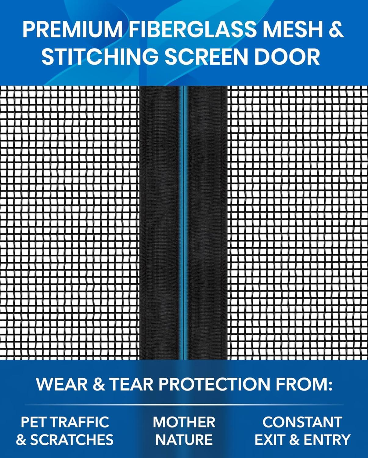 Easy Install Upgraded Magnetic Screen Door Mesh 38”x82” – Strong Magnets, Pet Tested, Keeps Bugs Out