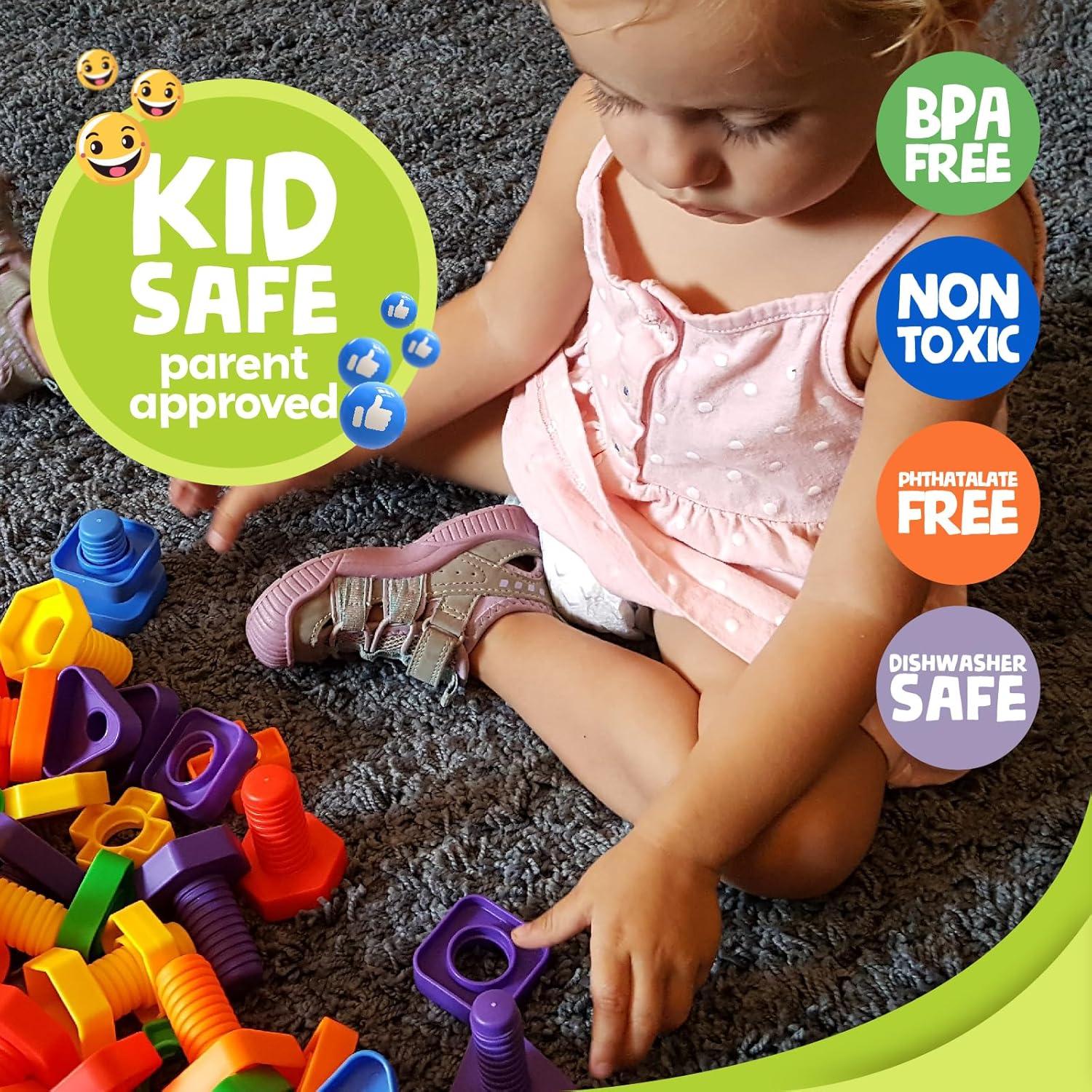 Skoolzy Nuts and Bolts 24 Piece Toy_Building_Block Set Sensory Occupational Therapy STEM for Baby Toddler Toys & Kids, Includes eBook